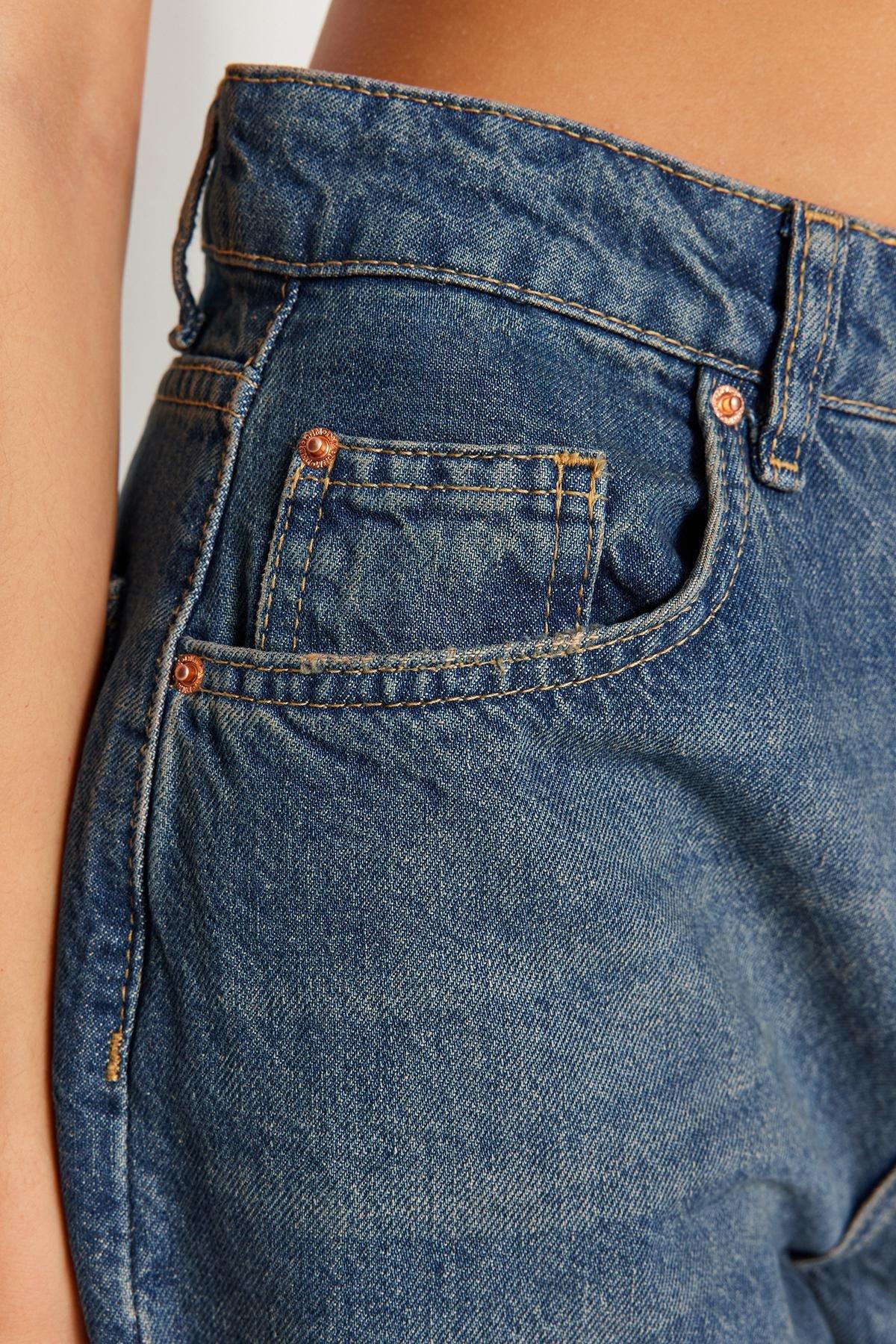 Blue Faded Effect Vintage Wide Leg Jeans, , large image number 4