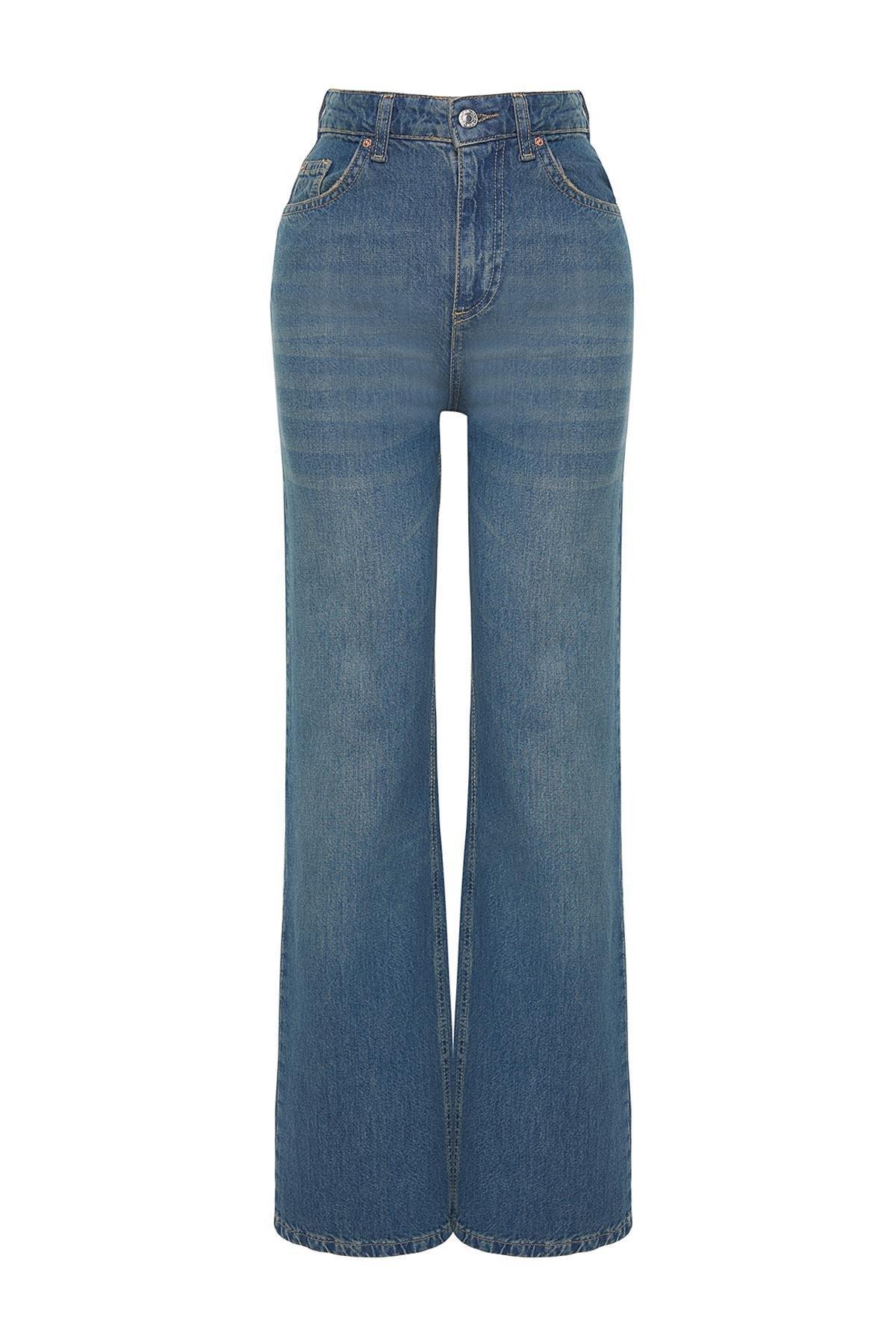 Blue Faded Effect Vintage Wide Leg Jeans, , large image number 5
