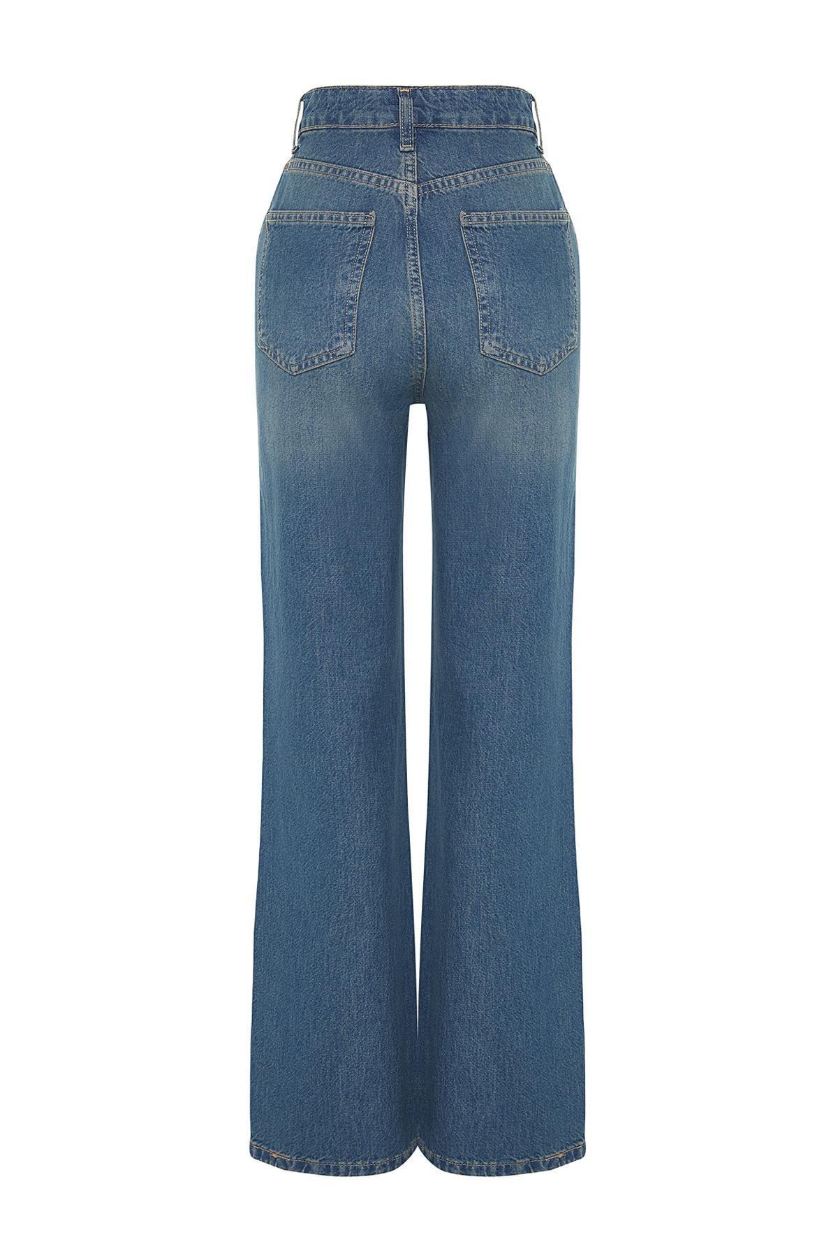 Blue Faded Effect Vintage Wide Leg Jeans, , large image number 6