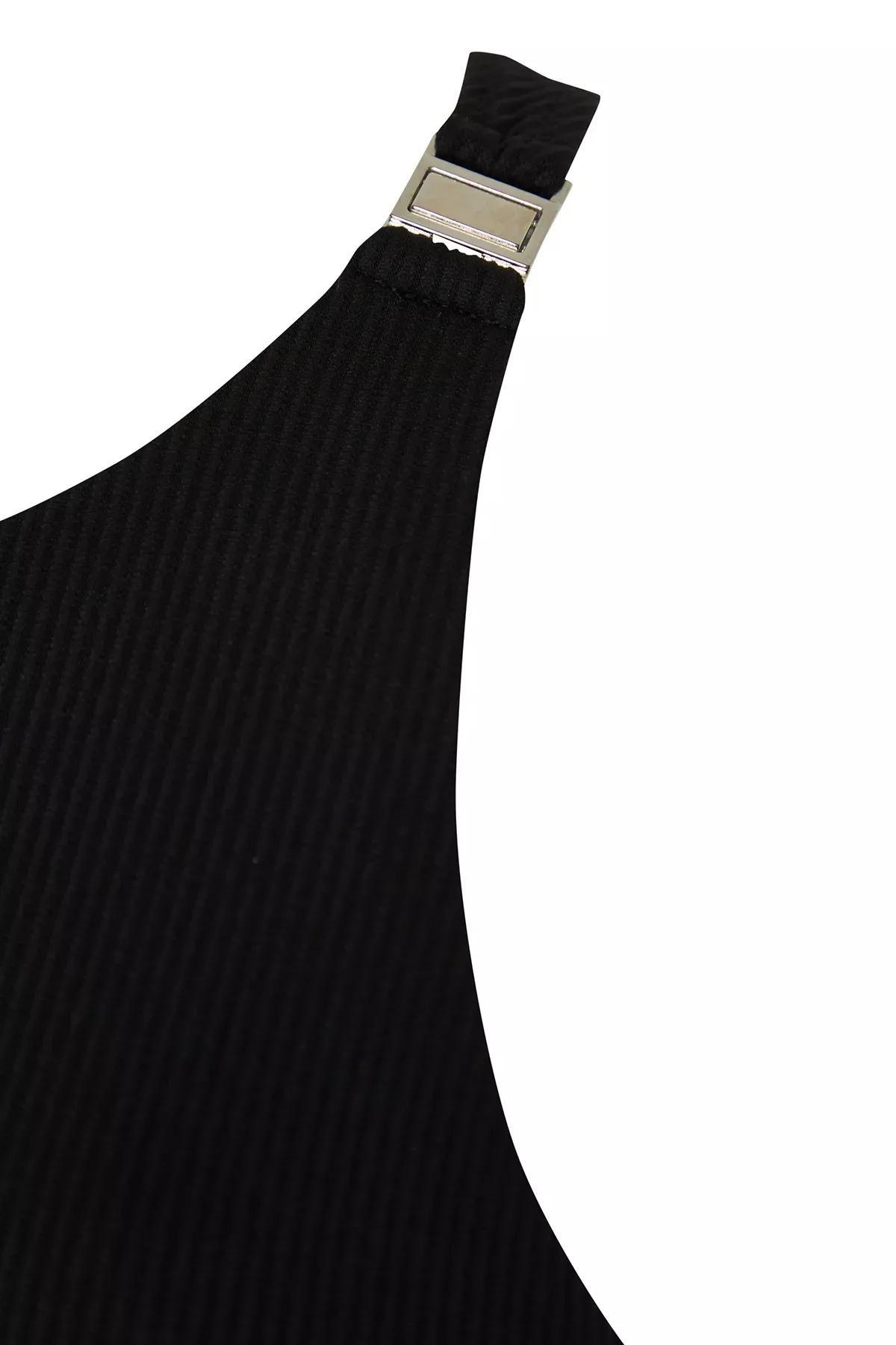 Black Halter Neck Textured Swimsuit, , large image number 5