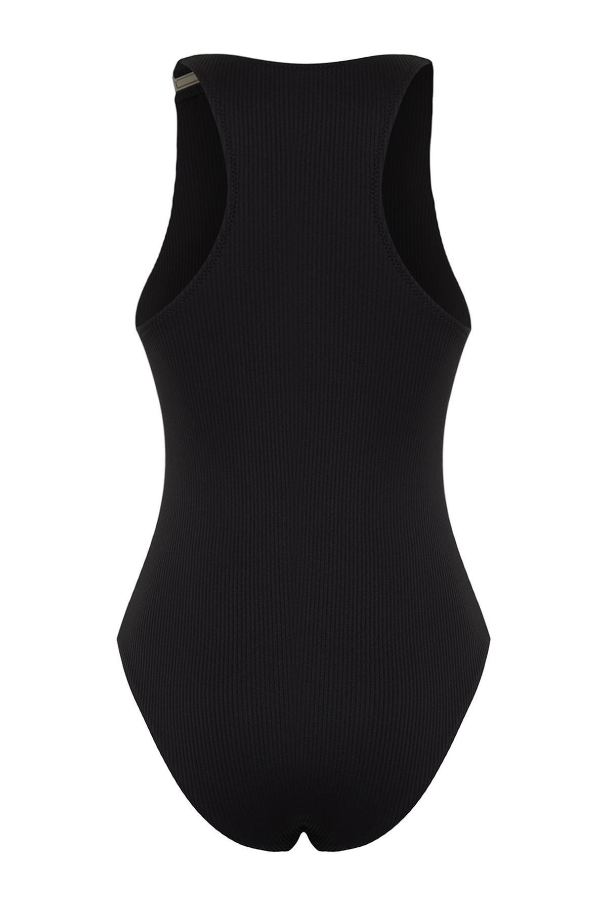Black Halter Neck Textured Swimsuit, , large image number 6