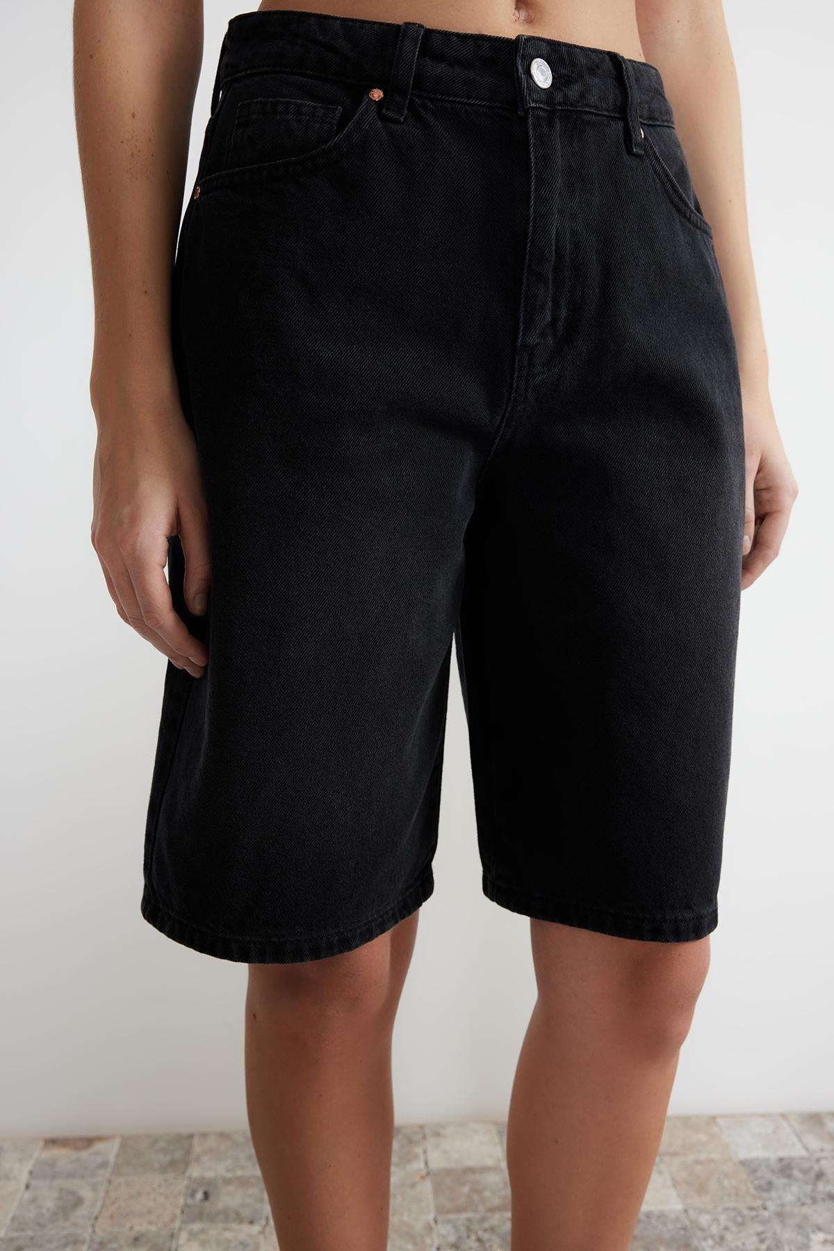 Black High Waist Denim Shorts, , large image number 3