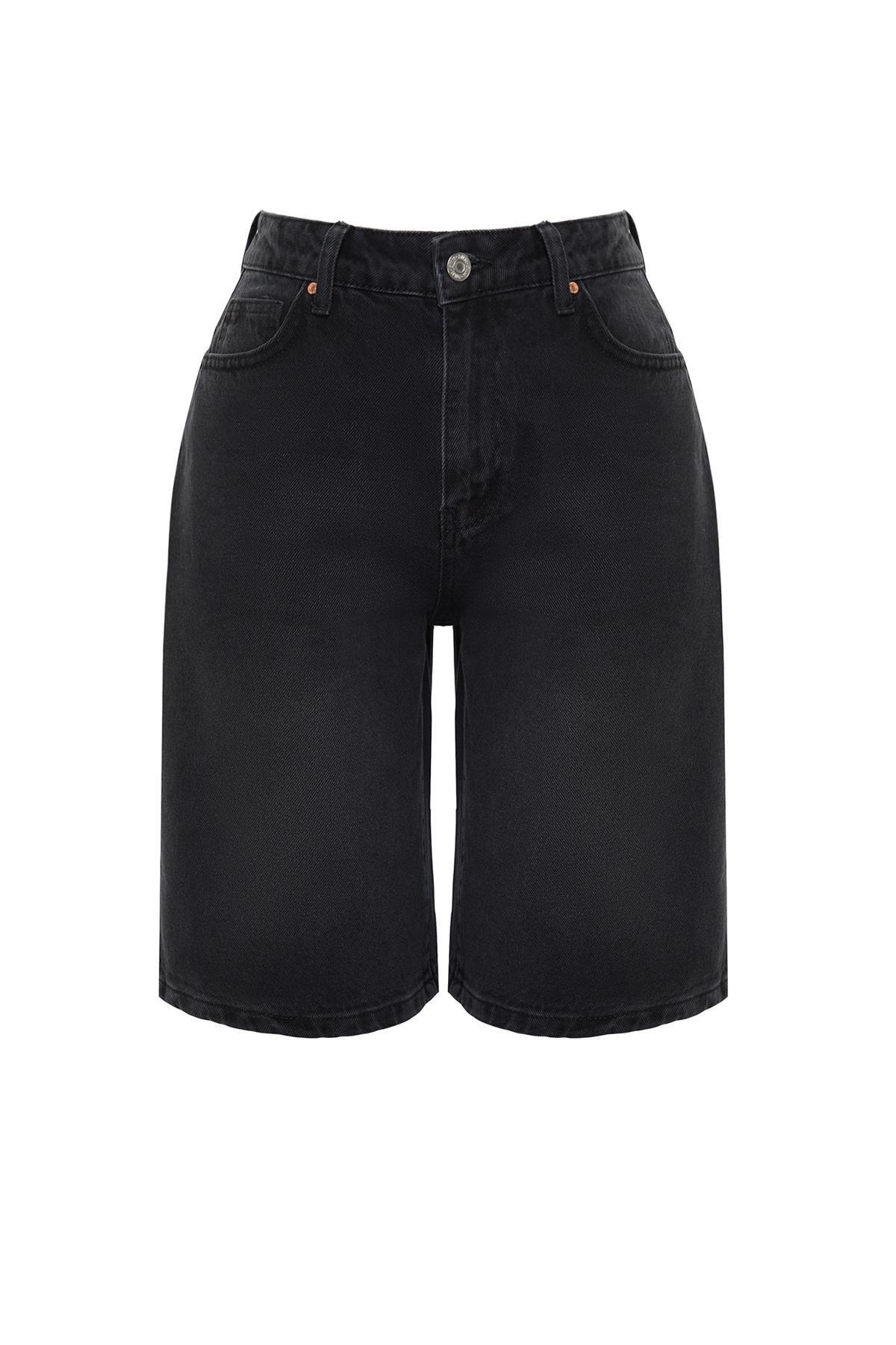 Black High Waist Denim Shorts, , large image number 5