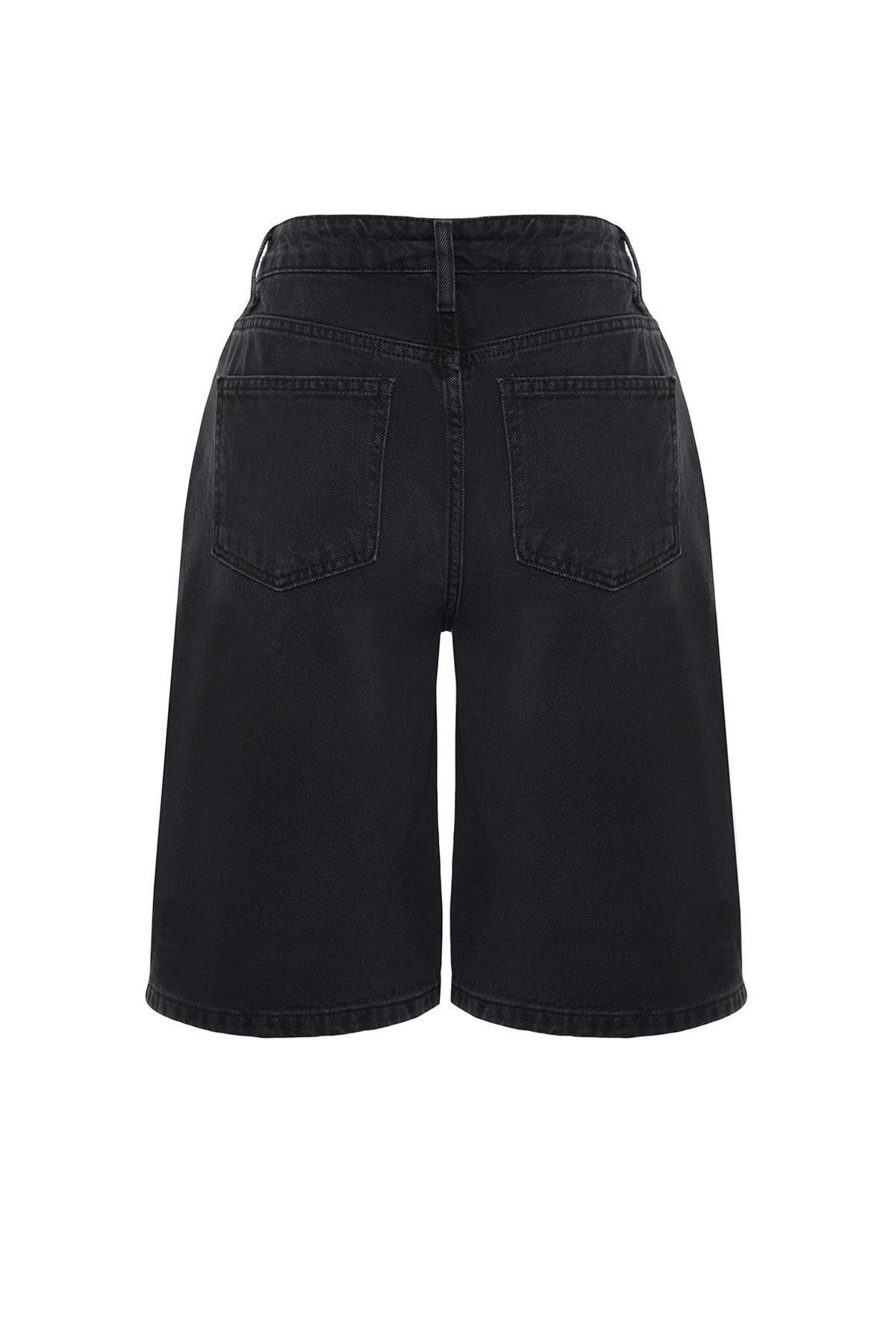 Black High Waist Denim Shorts, , large image number 6