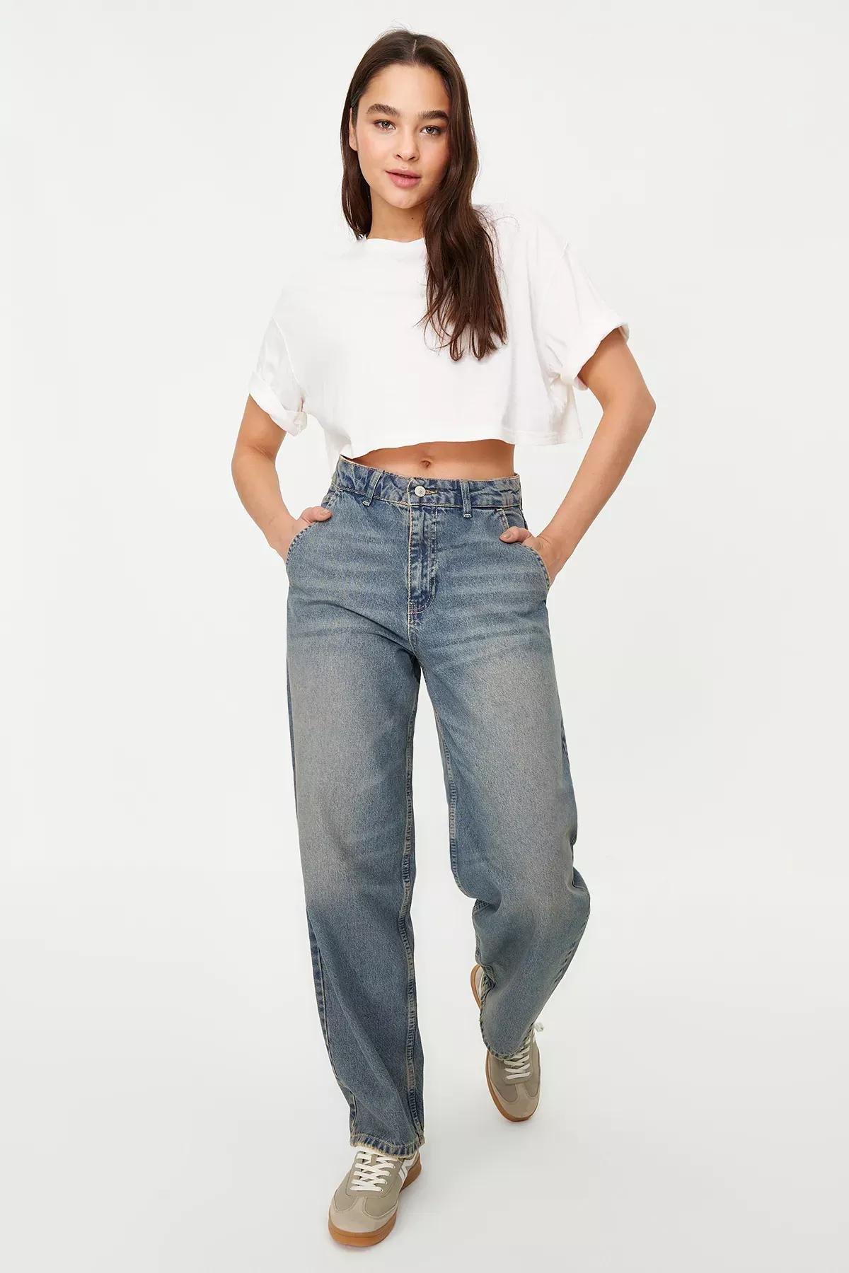 Blue Faded Effect Vintage Jeans, Blue, large image number 1