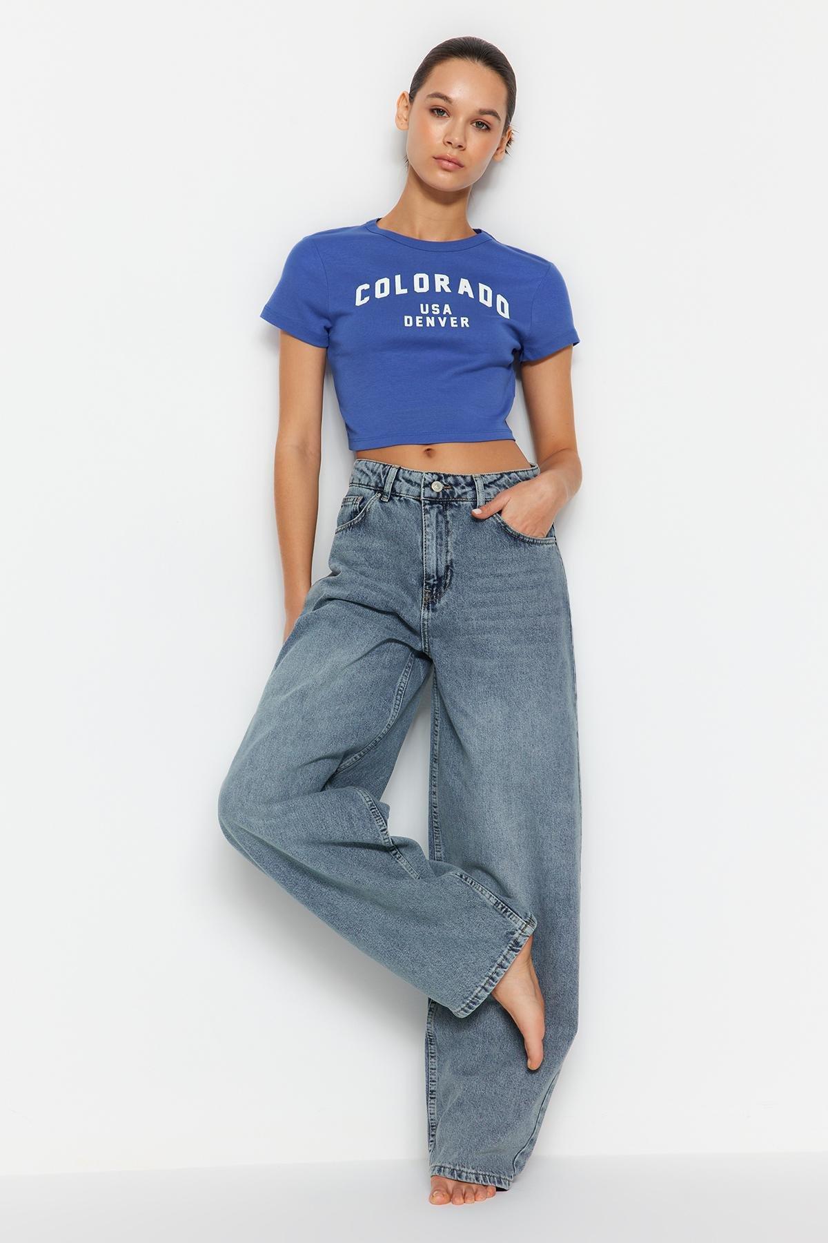 Blue Low Waist Skater Jeans, , large image number 0