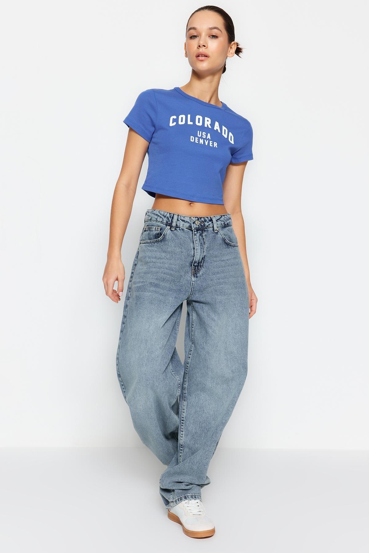 Blue Low Waist Skater Jeans, , large image number 1