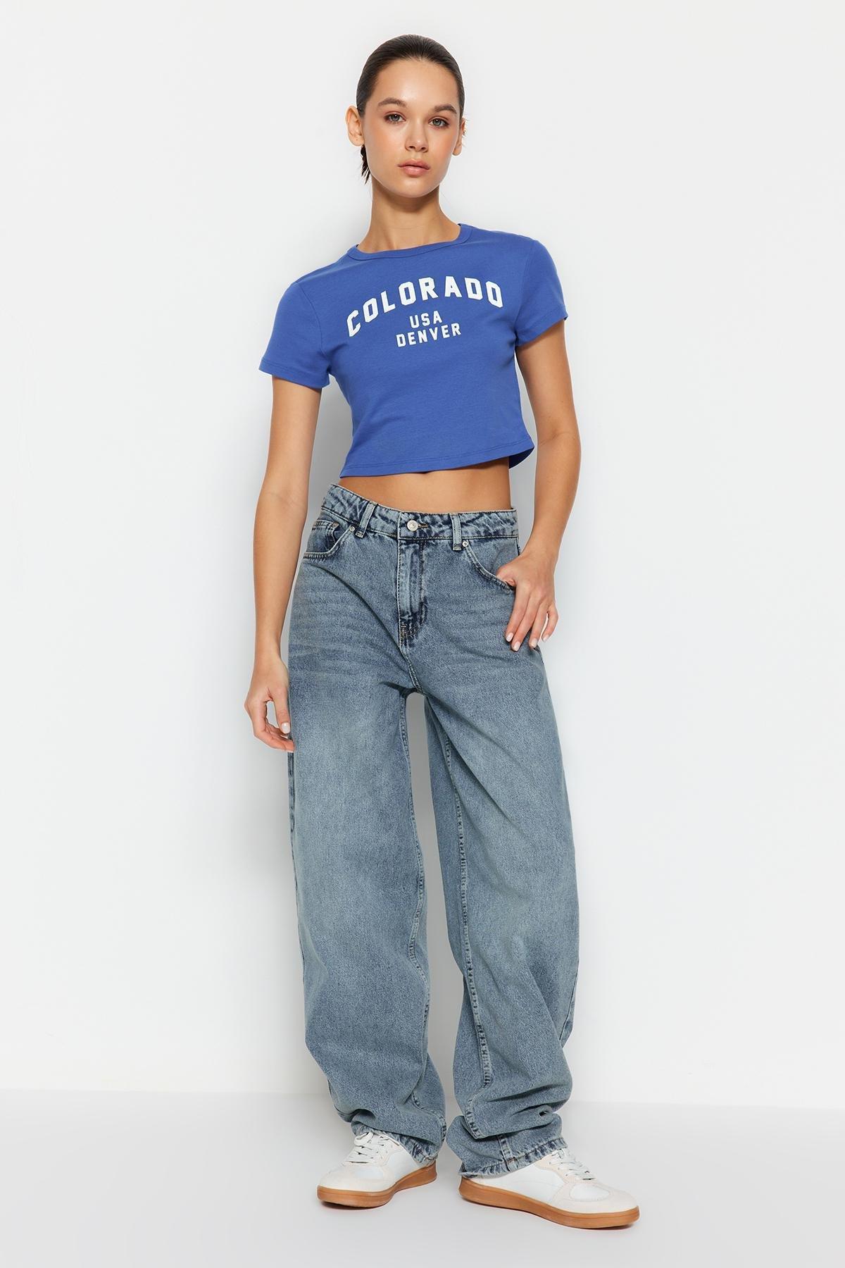 Blue Low Waist Skater Jeans, , large image number 4