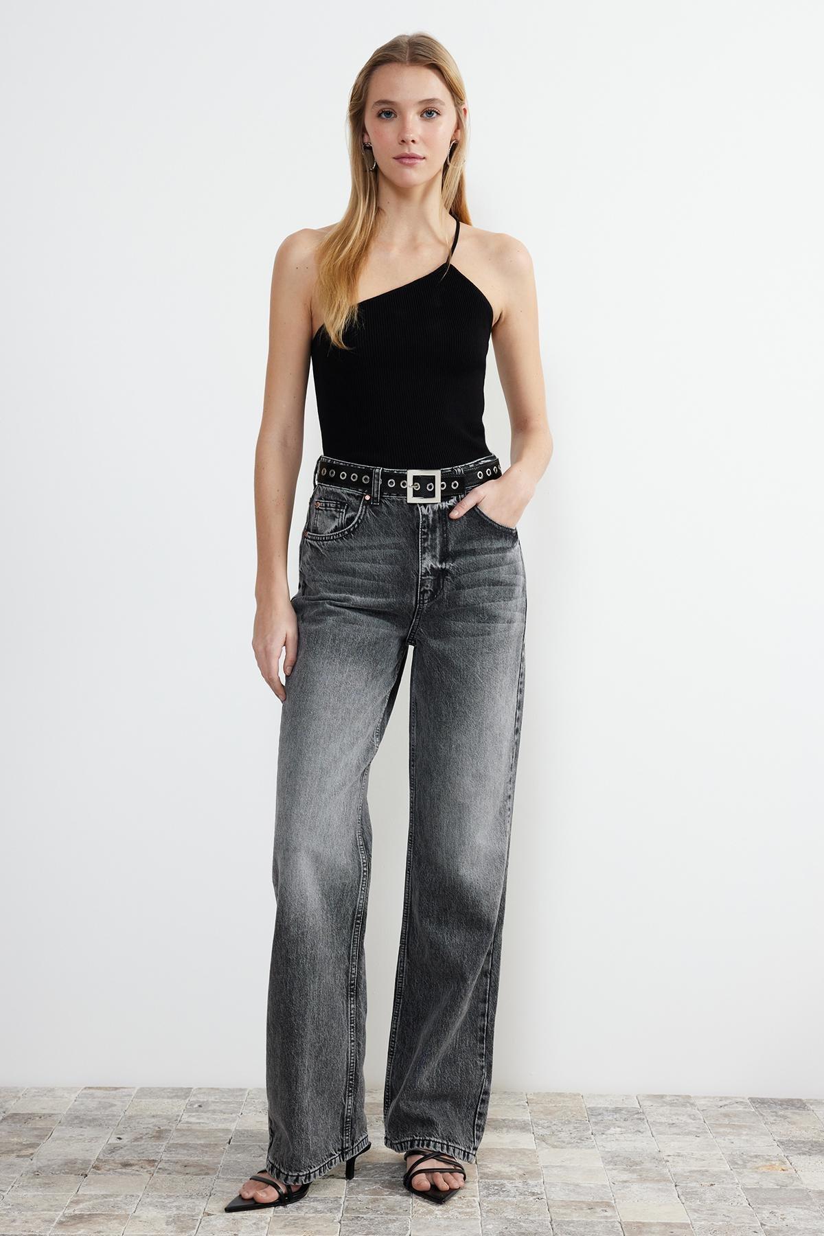 Grey High Waist Wide Leg Jeans, , large image number 0