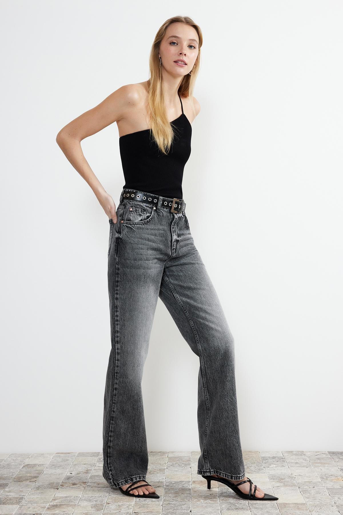 Grey High Waist Wide Leg Jeans, , large image number 1