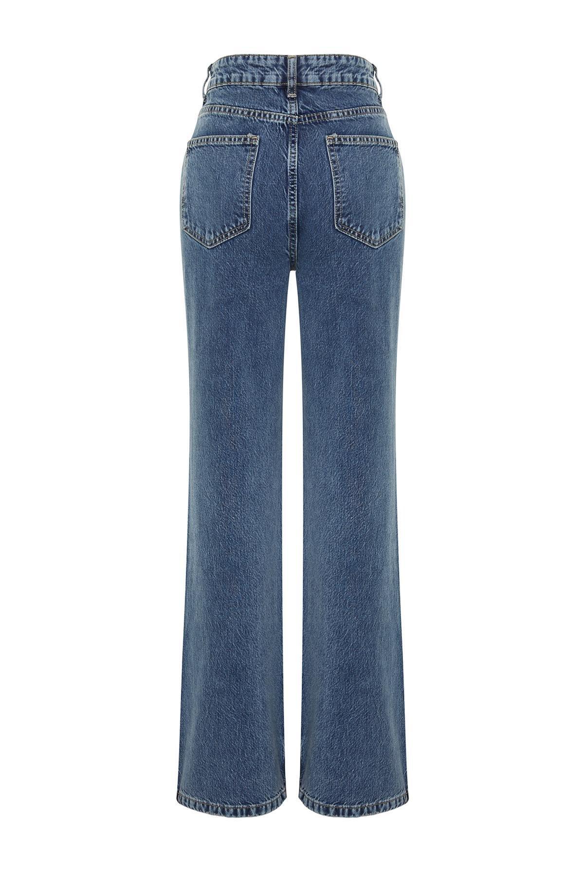 Trendyol - Blue High Waist Wide Leg Jeans
