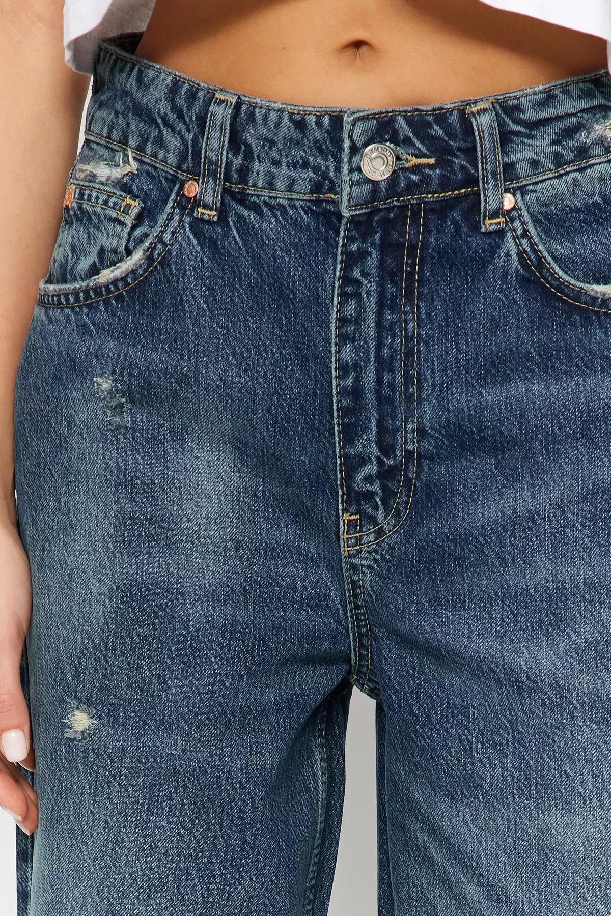 Blue Ripped High Waist Wide Leg Jeans, Blue, large image number 4