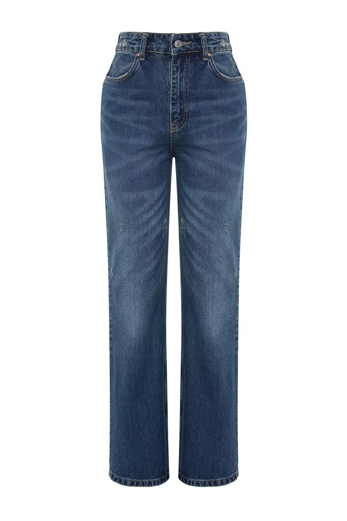 Blue Ripped High Waist Wide Leg Jeans, Blue, large image number 5