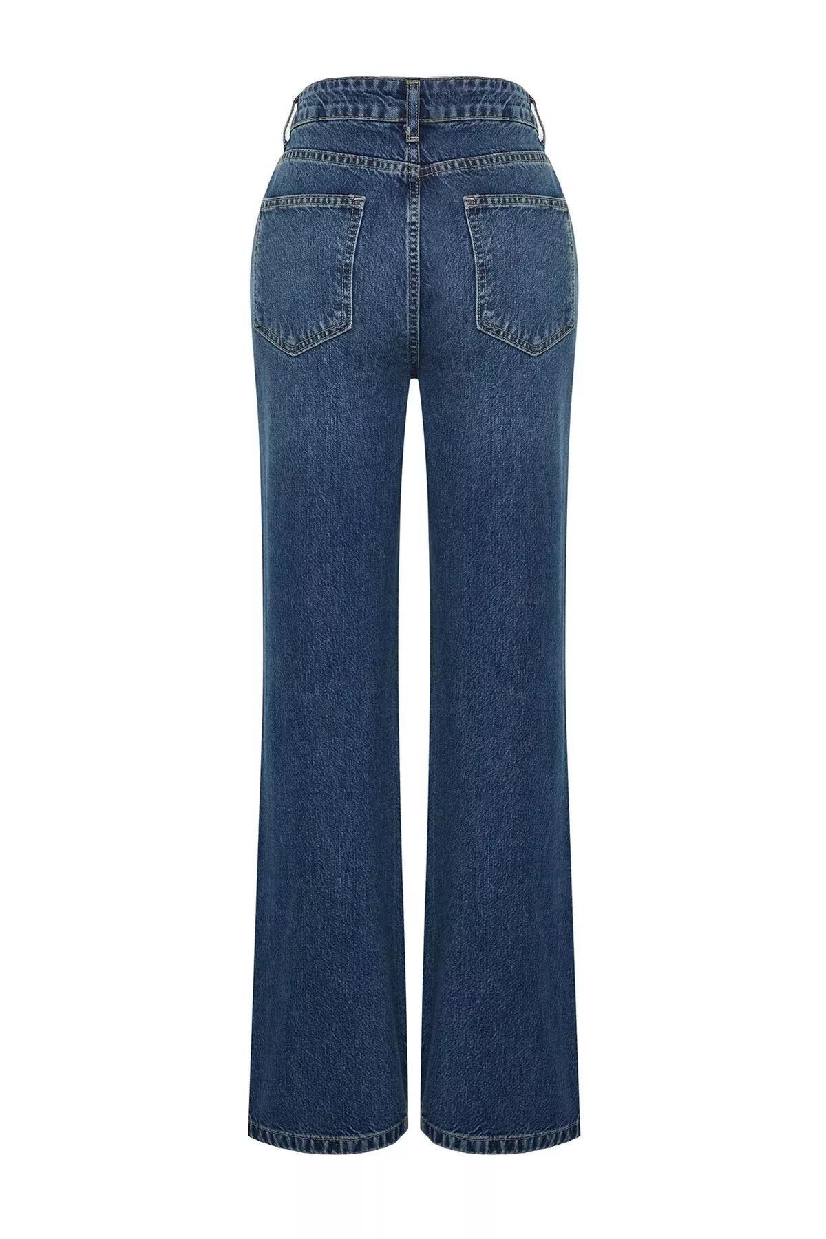 Blue Ripped High Waist Wide Leg Jeans, Blue, large image number 6