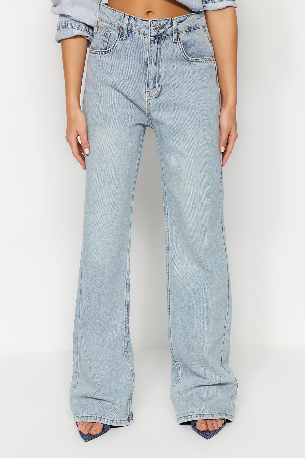 Blue Pale Effect Vintage Wide Leg Jeans, , large image number 4