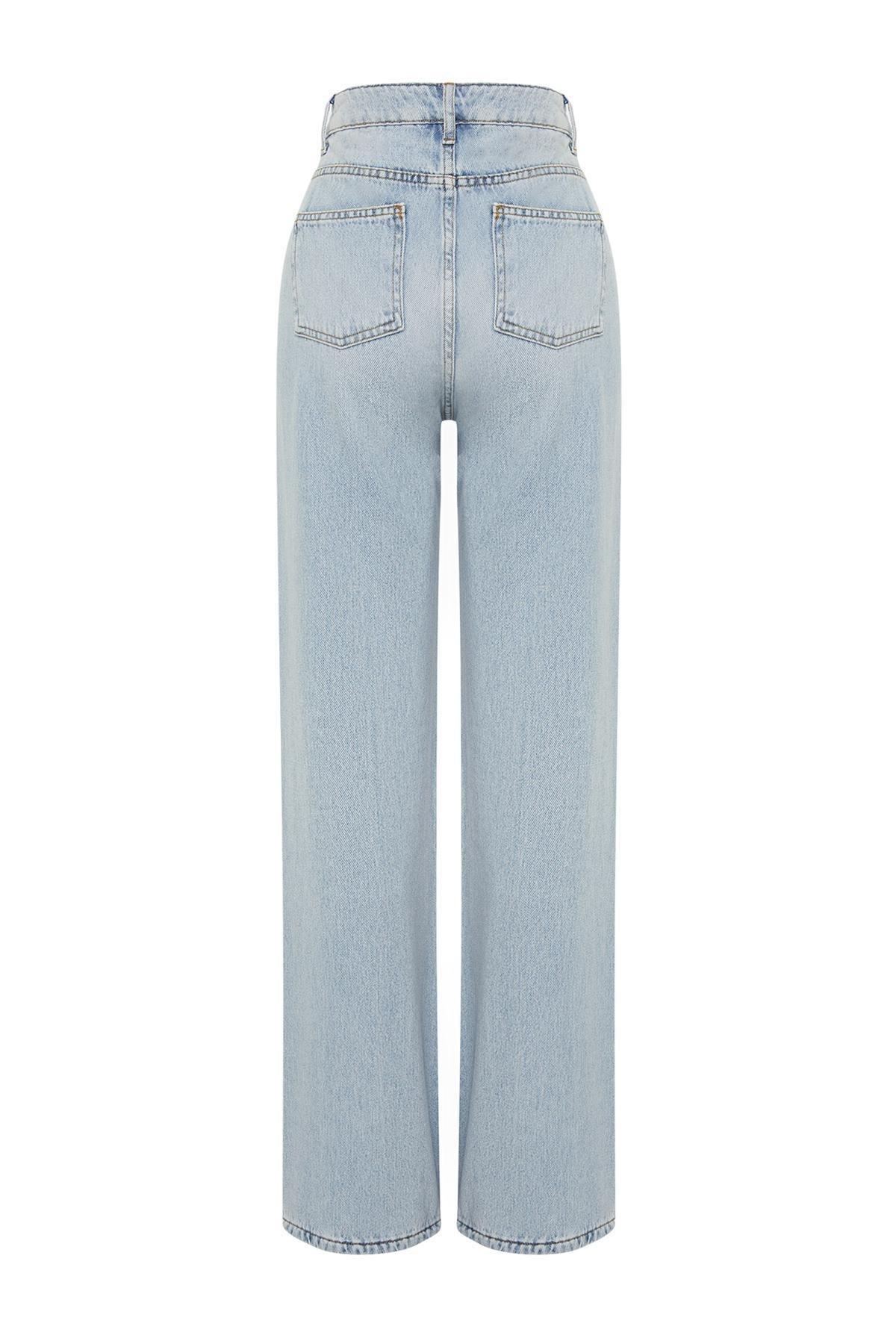 Blue Pale Effect Vintage Wide Leg Jeans, , large image number 6