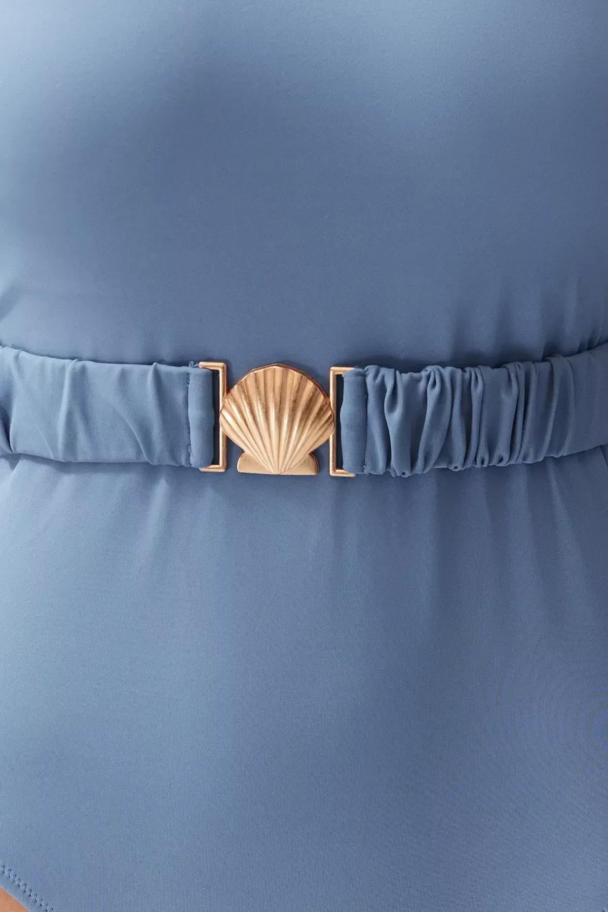 Blue Belted One Shoulder Swimsuit, C101_4630, large image number 4