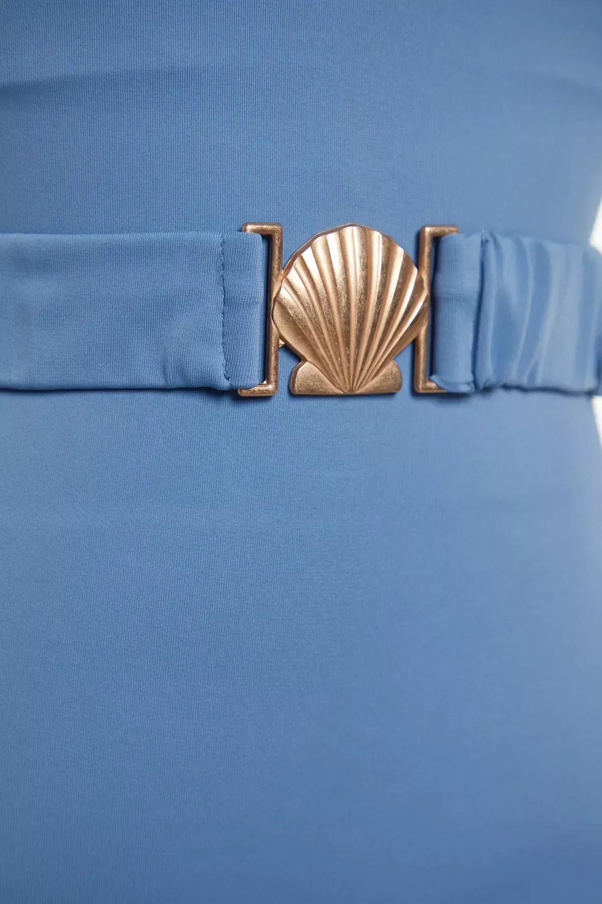 Blue Belted One Shoulder Swimsuit, C101_4630, large image number 7