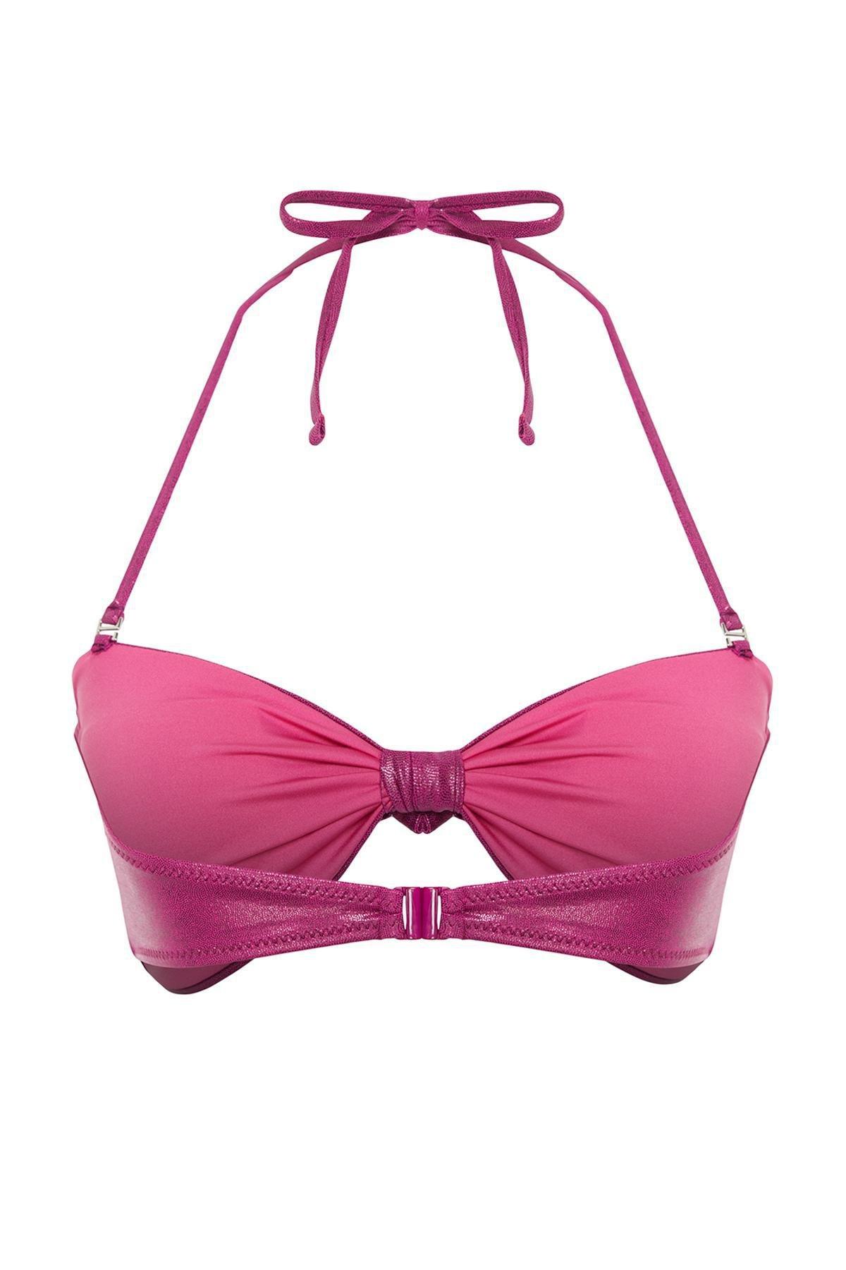 Purple Strapless Shiny Printed Bikini Top, , large image number 6