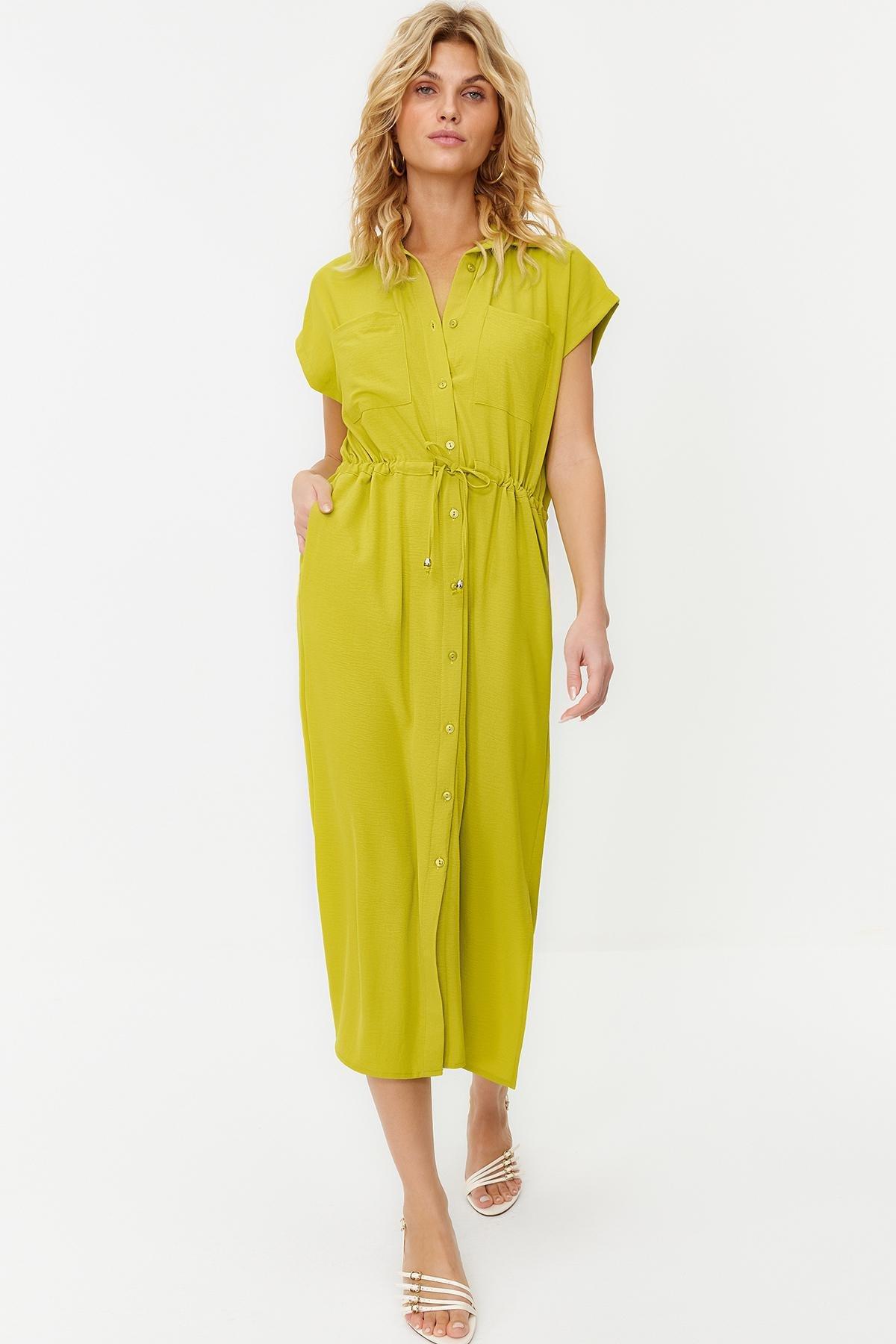 Green Pocket Detailed Midi Aerobin Woven Dress, , large image number 1