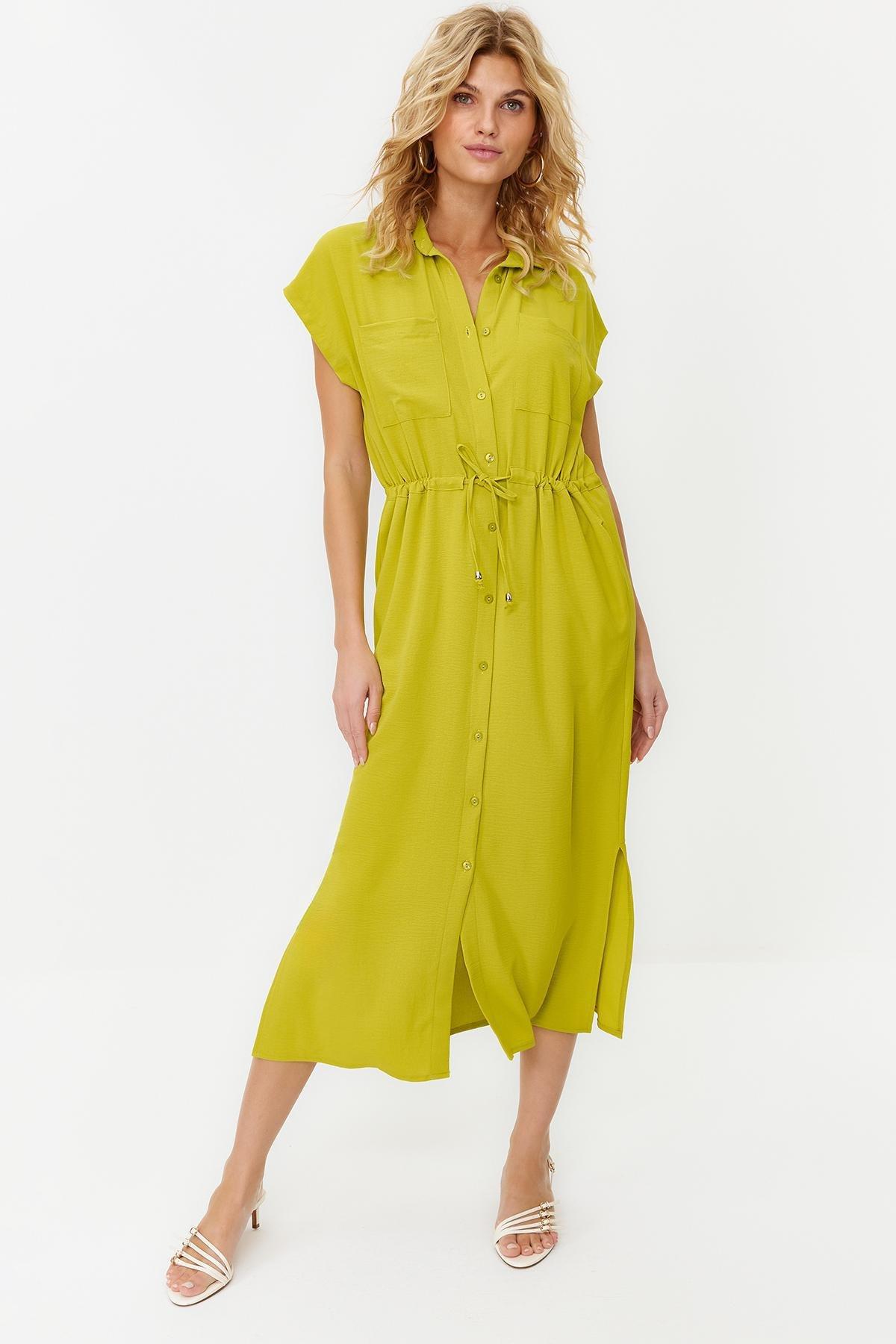 Green Pocket Detailed Midi Aerobin Woven Dress, , large image number 2