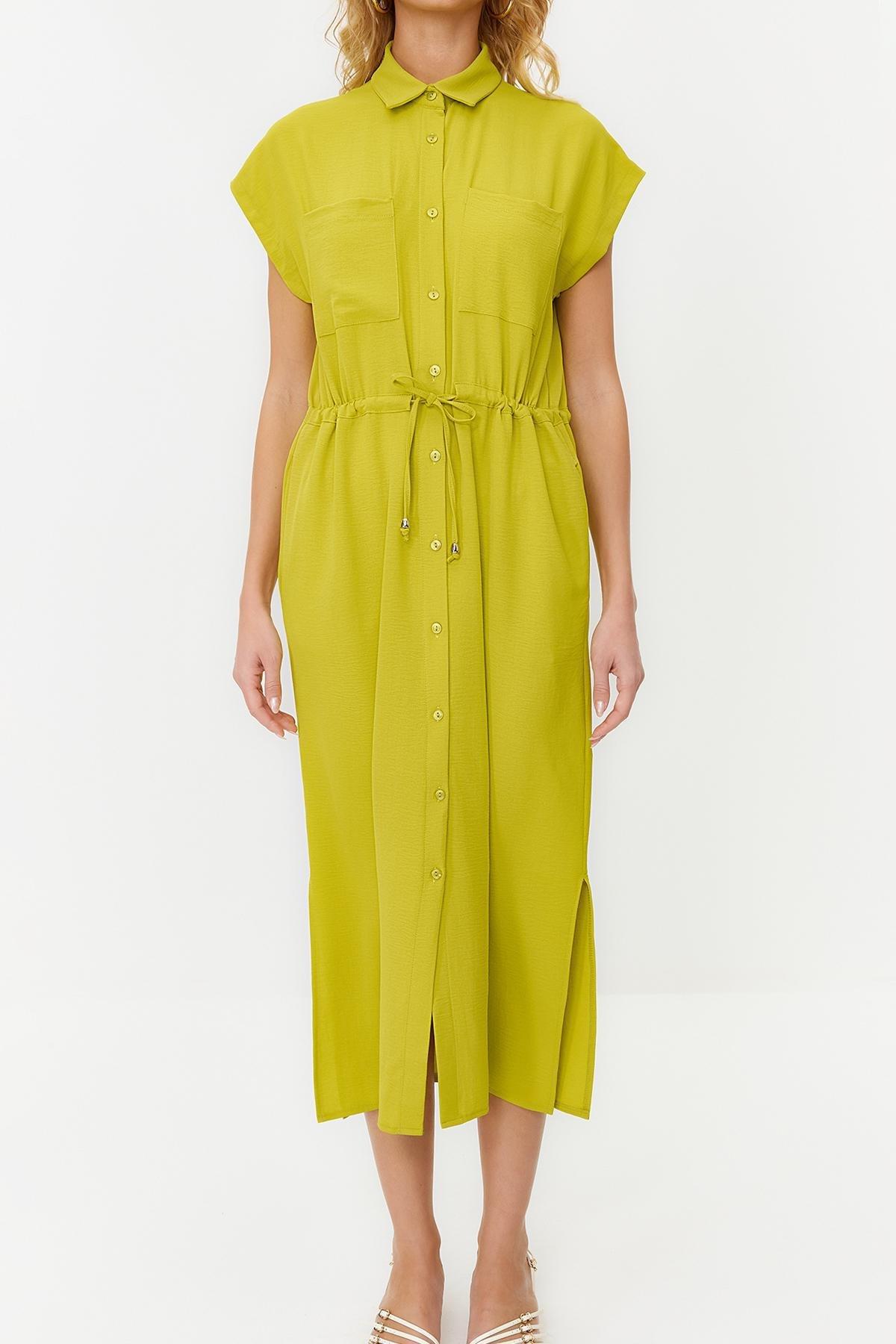 Green Pocket Detailed Midi Aerobin Woven Dress, , large image number 3