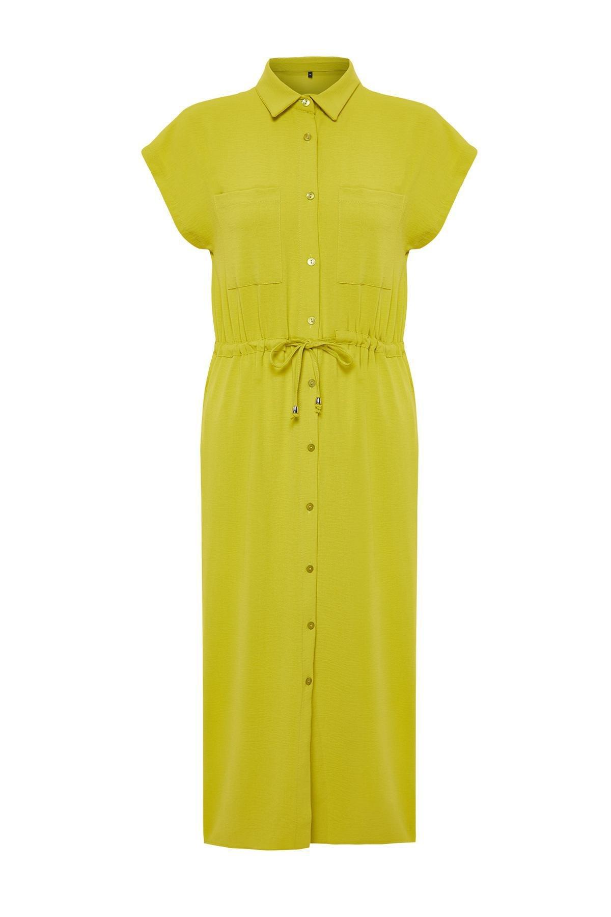 Green Pocket Detailed Midi Aerobin Woven Dress, , large image number 5