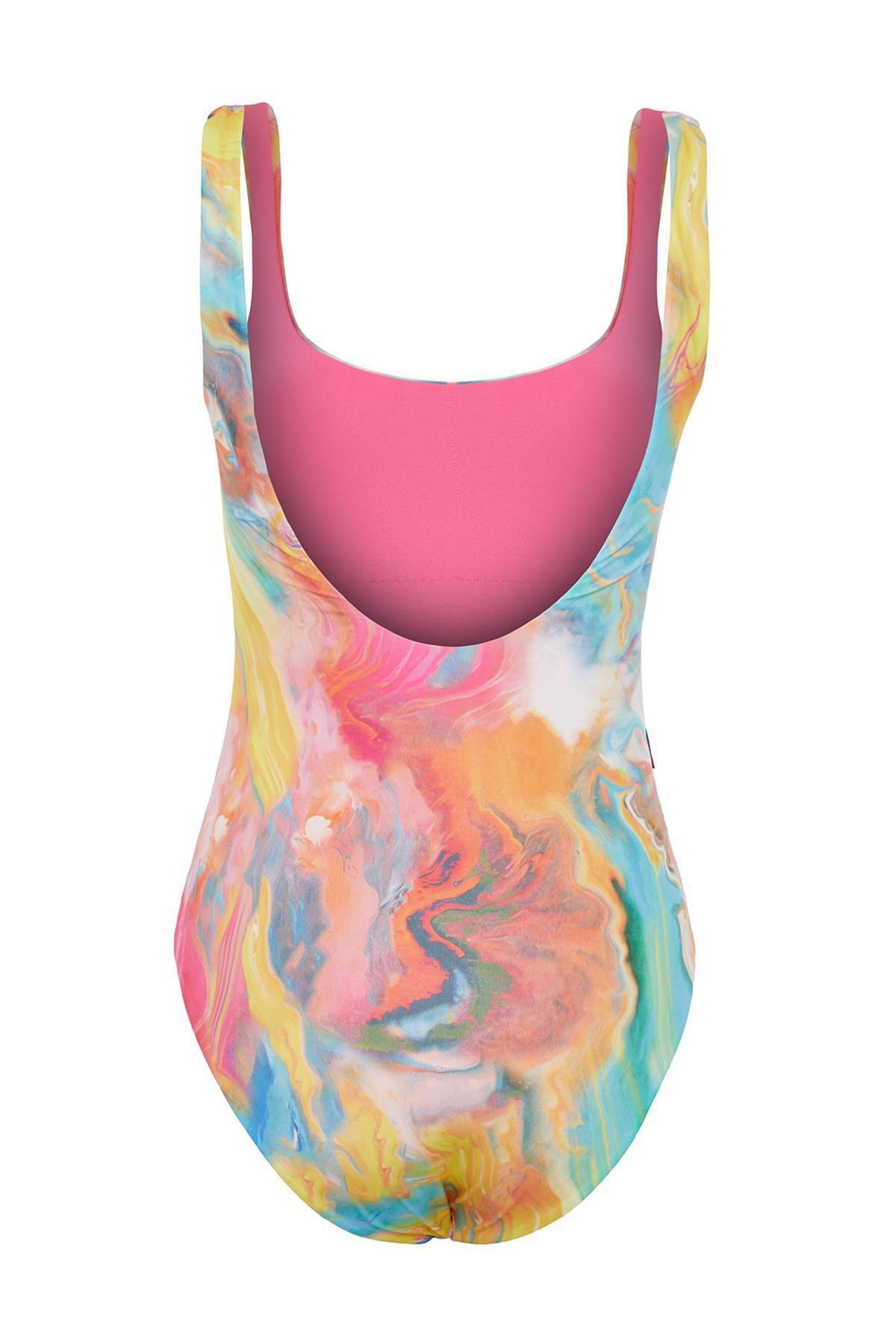 Multicolour Patterned Low-Cut Back Swimsuit, C101_1704, large image number 6