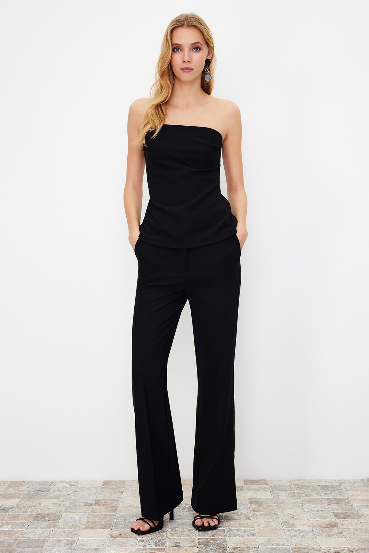 Black Bootcut Woven Trousers, , large image number 0