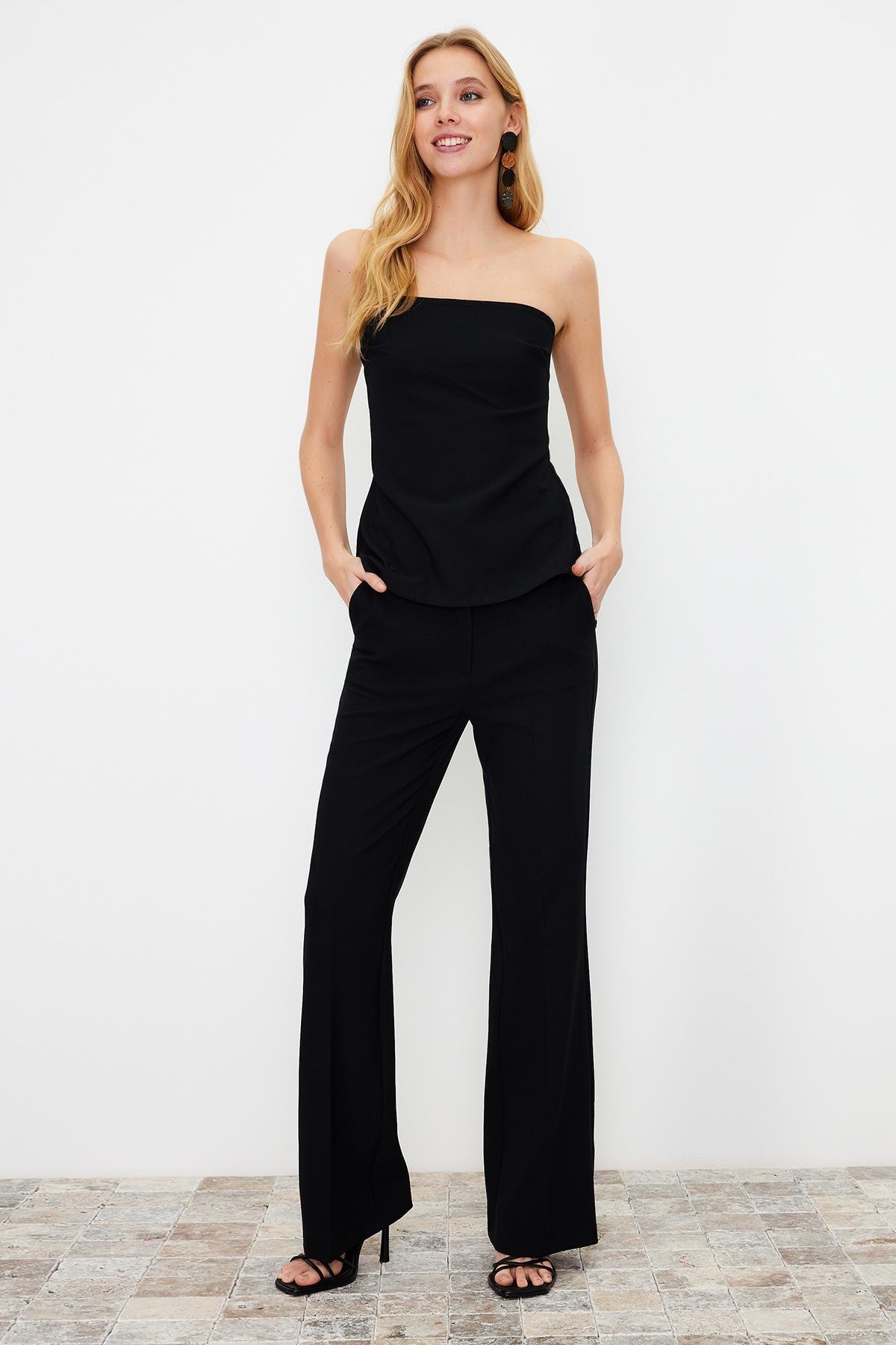 Black Bootcut Woven Trousers, , large image number 1