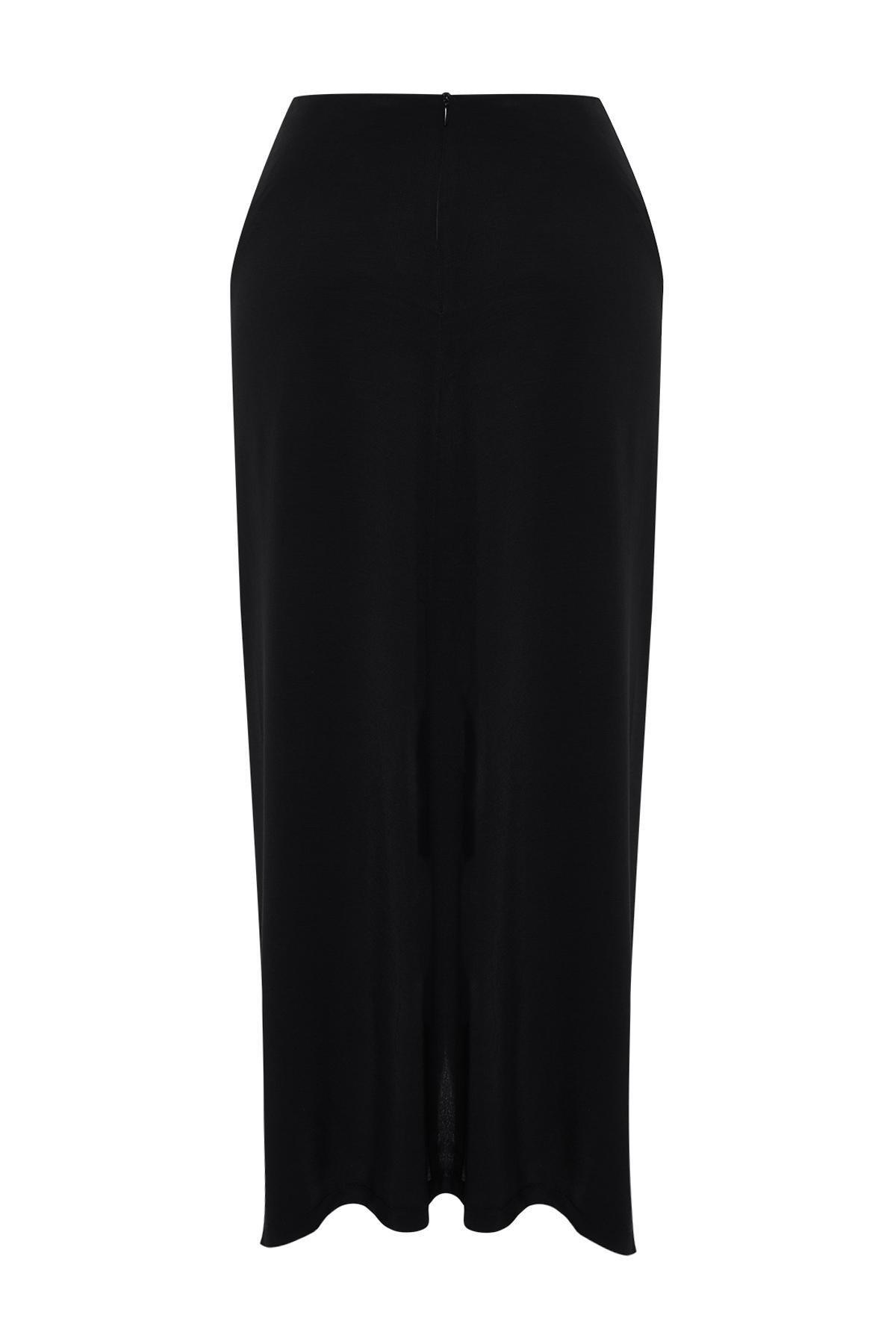 Black Slit Maxi Length Woven Skirt, , large image number 6
