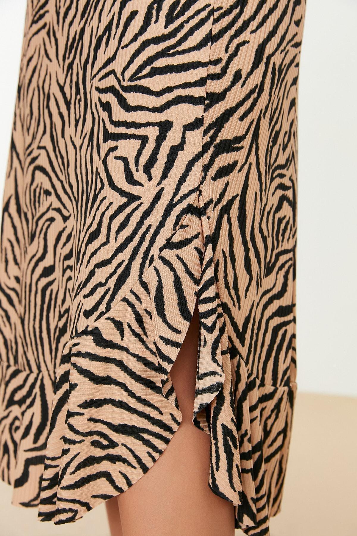 Brown A-Line Polka Dot Midi Skirt, , large image number 3