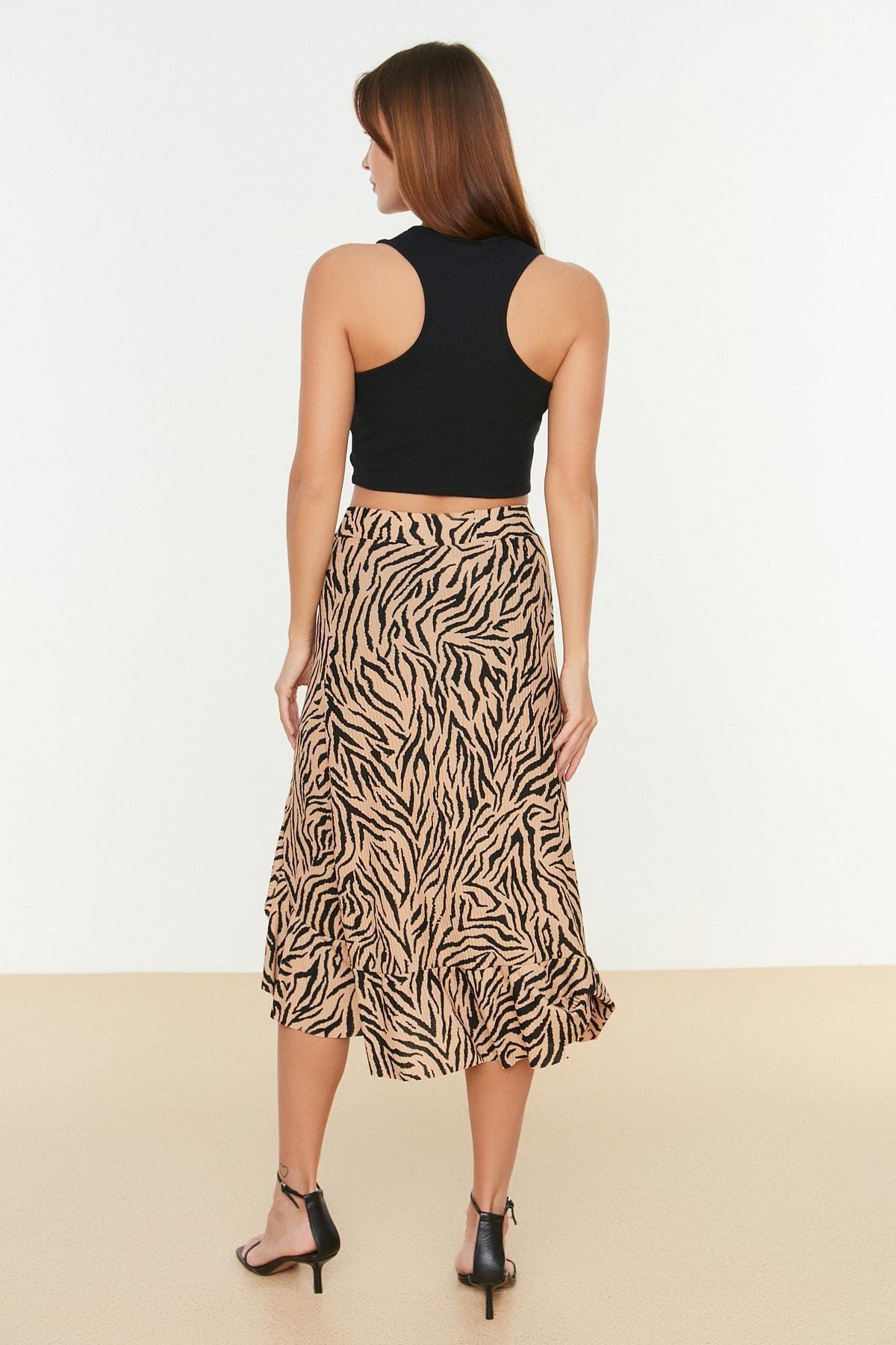 Brown A-Line Polka Dot Midi Skirt, , large image number 4