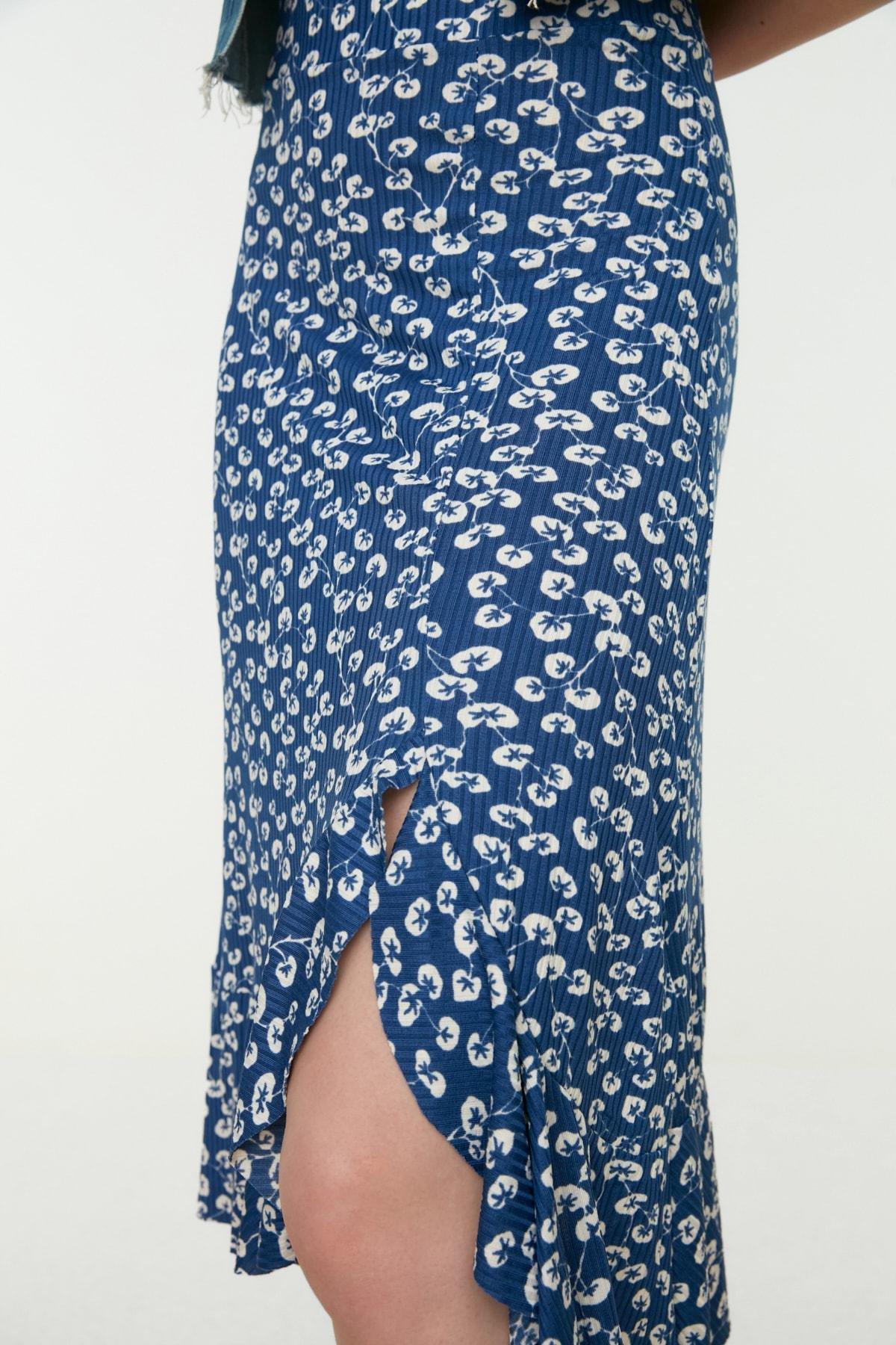 Blue A-Line Polka Dot Midi Skirt, , large image number 2