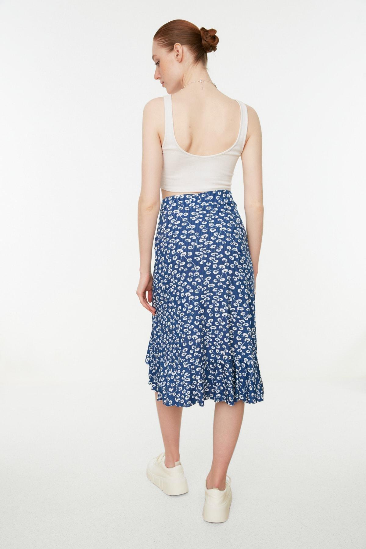Blue A-Line Polka Dot Midi Skirt, , large image number 8