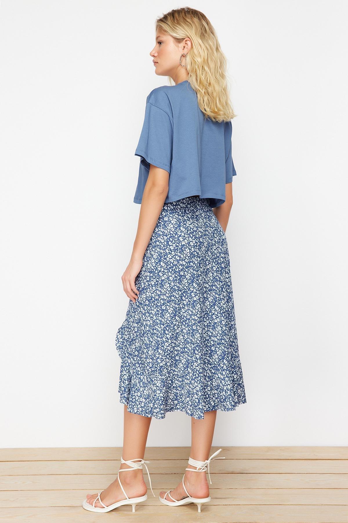 Blue A-Line Polka Dot Midi Skirt, , large image number 9