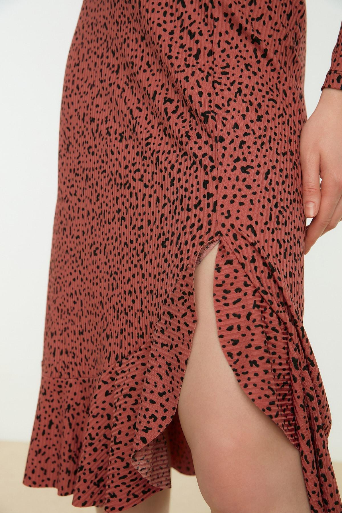 Pink Printed High-waist Midi, Elastic Knitted Skirt, , large image number 6