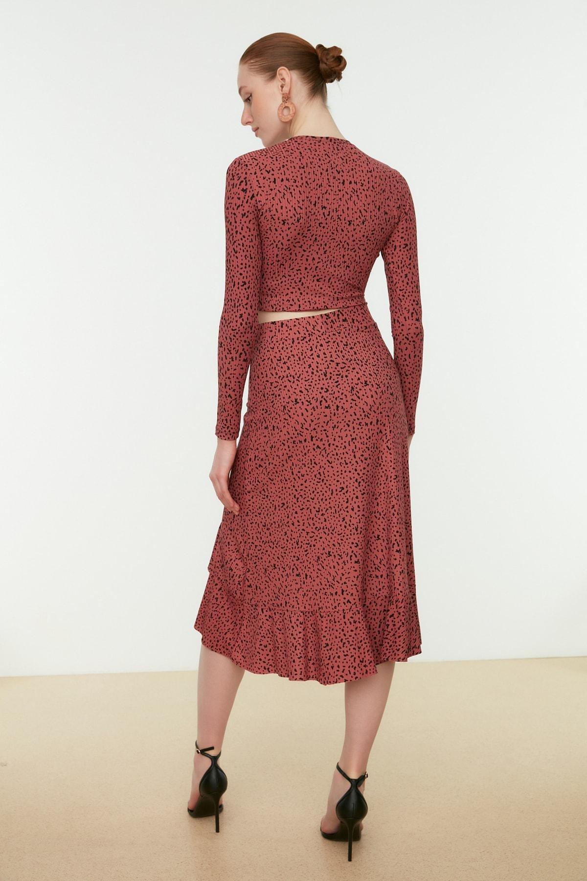 Pink Printed High-waist Midi, Elastic Knitted Skirt, , large image number 8