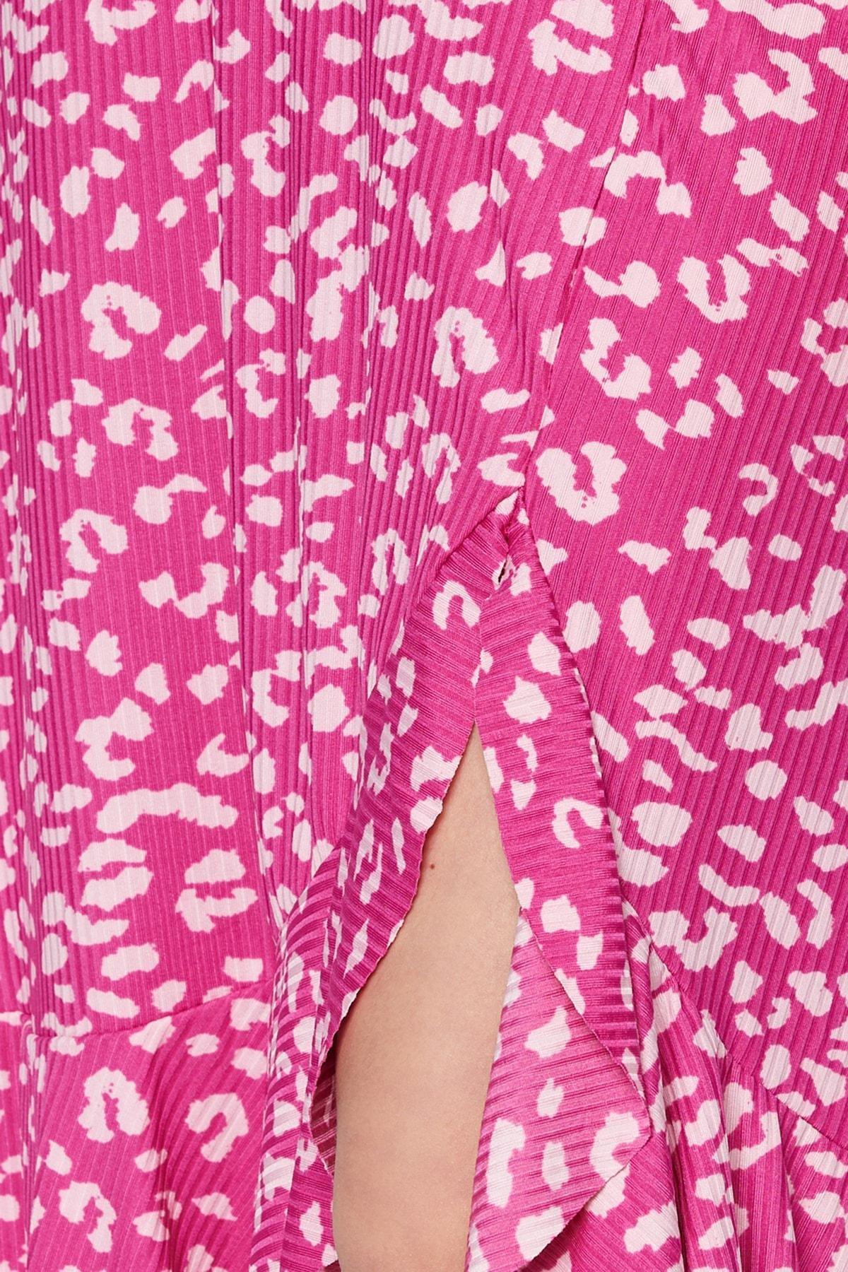 Pink Printed High-waist Midi, Elastic Knitted Skirt, , large image number 9