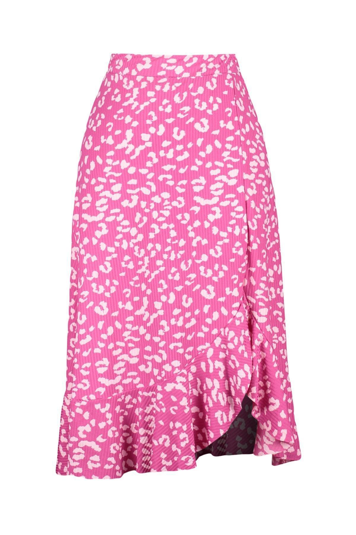 Pink Printed High-waist Midi, Elastic Knitted Skirt, , large image number 11