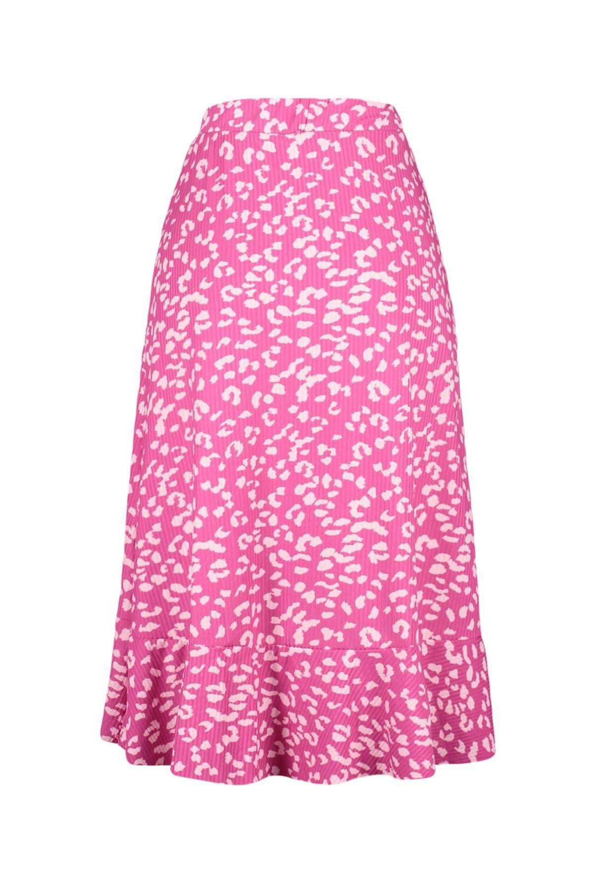 Pink Printed High-waist Midi, Elastic Knitted Skirt, , large image number 13