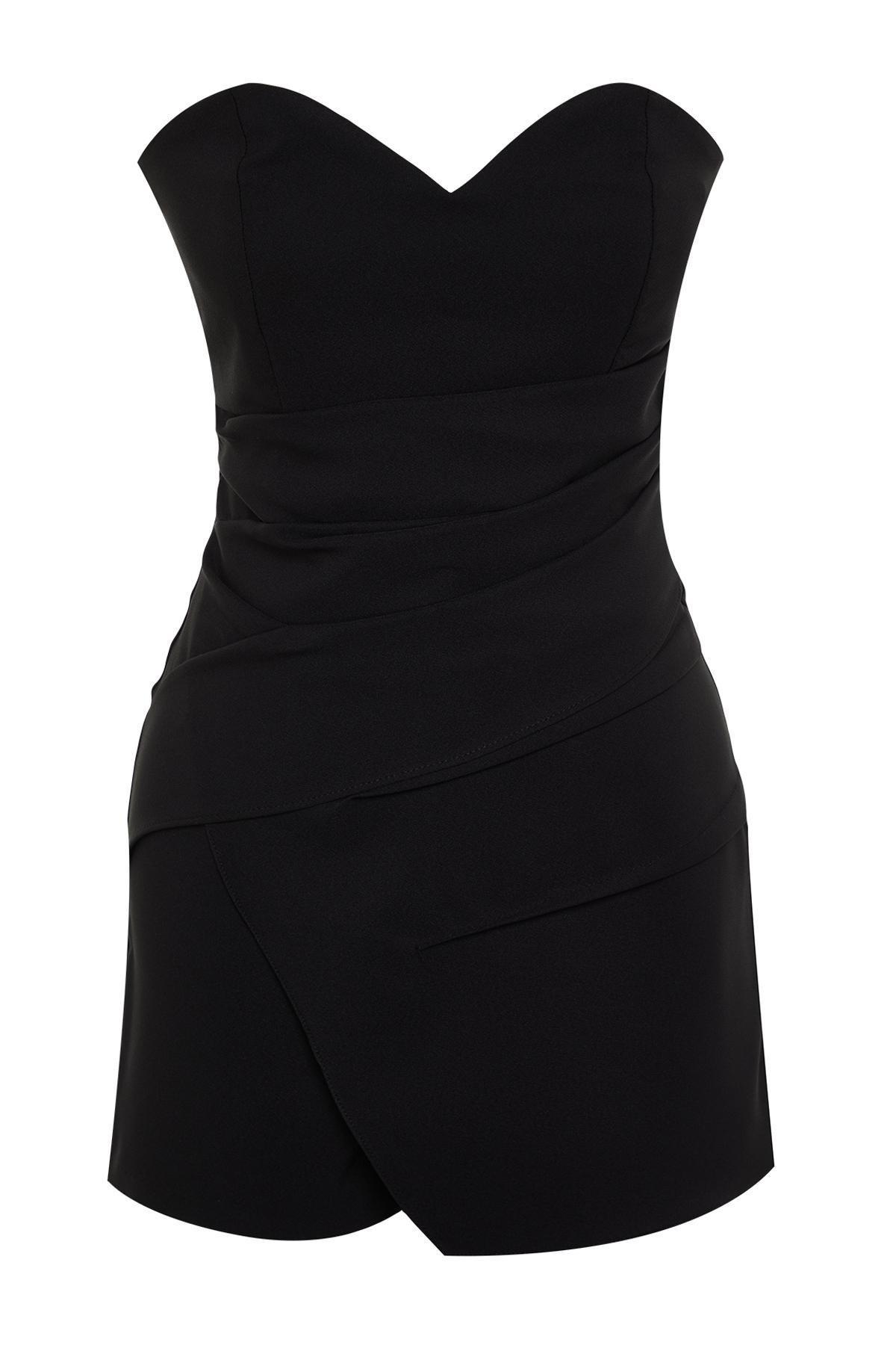 Black Strapless Drawstring Shorts Jumpsuit, , large image number 5