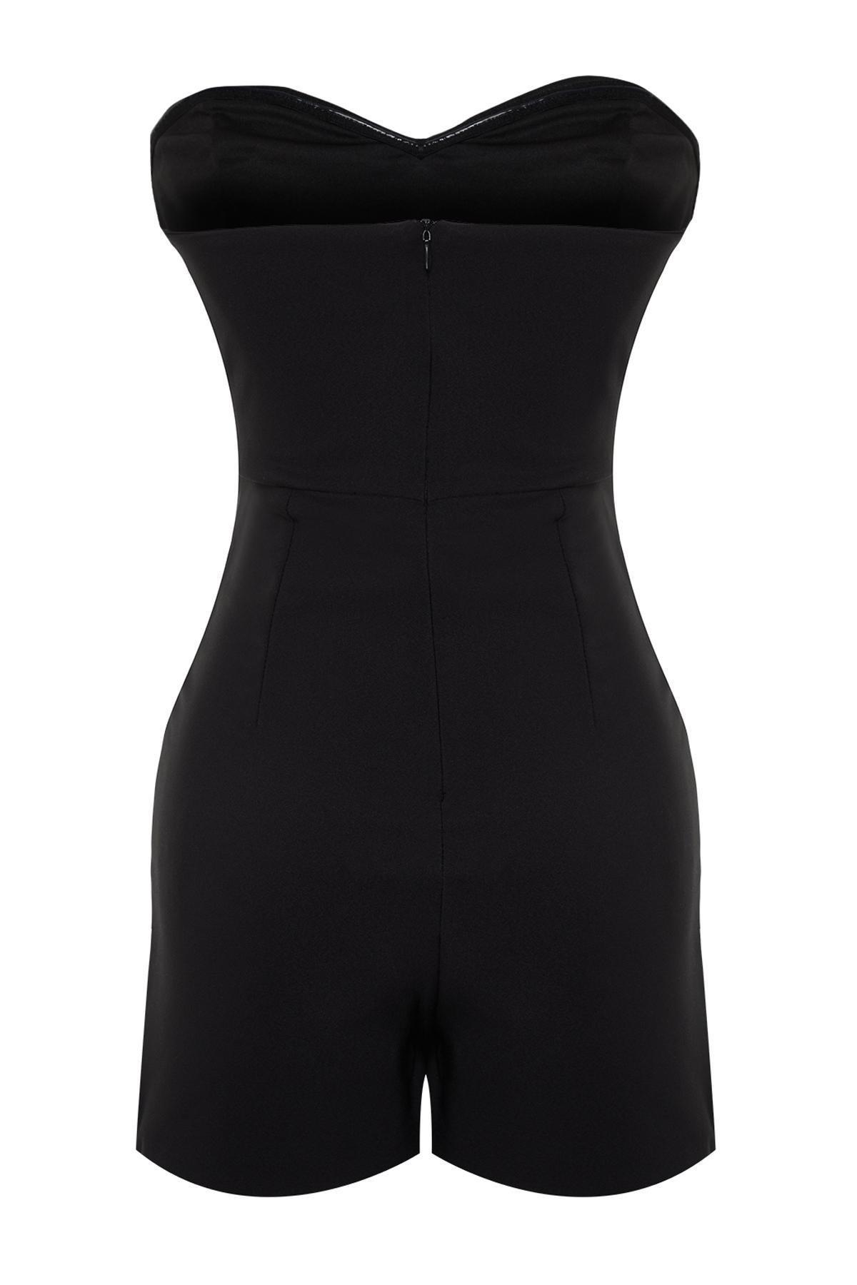 Black Strapless Drawstring Shorts Jumpsuit, , large image number 6