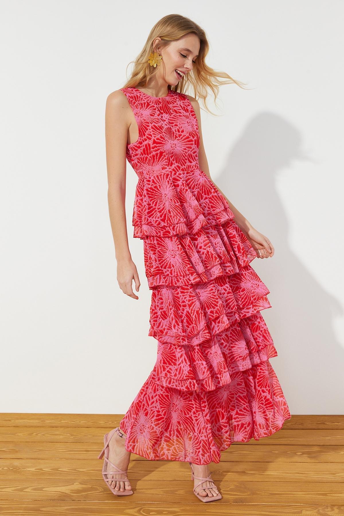 Pink Floral Skirt Layered Occasion Wear Dress, , large image number 2