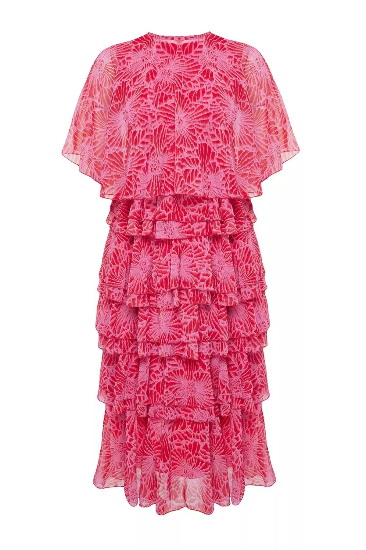 فستان مناسبات بتنورة طبقات بنقشة زهور، وردي, Pink, large image number 5