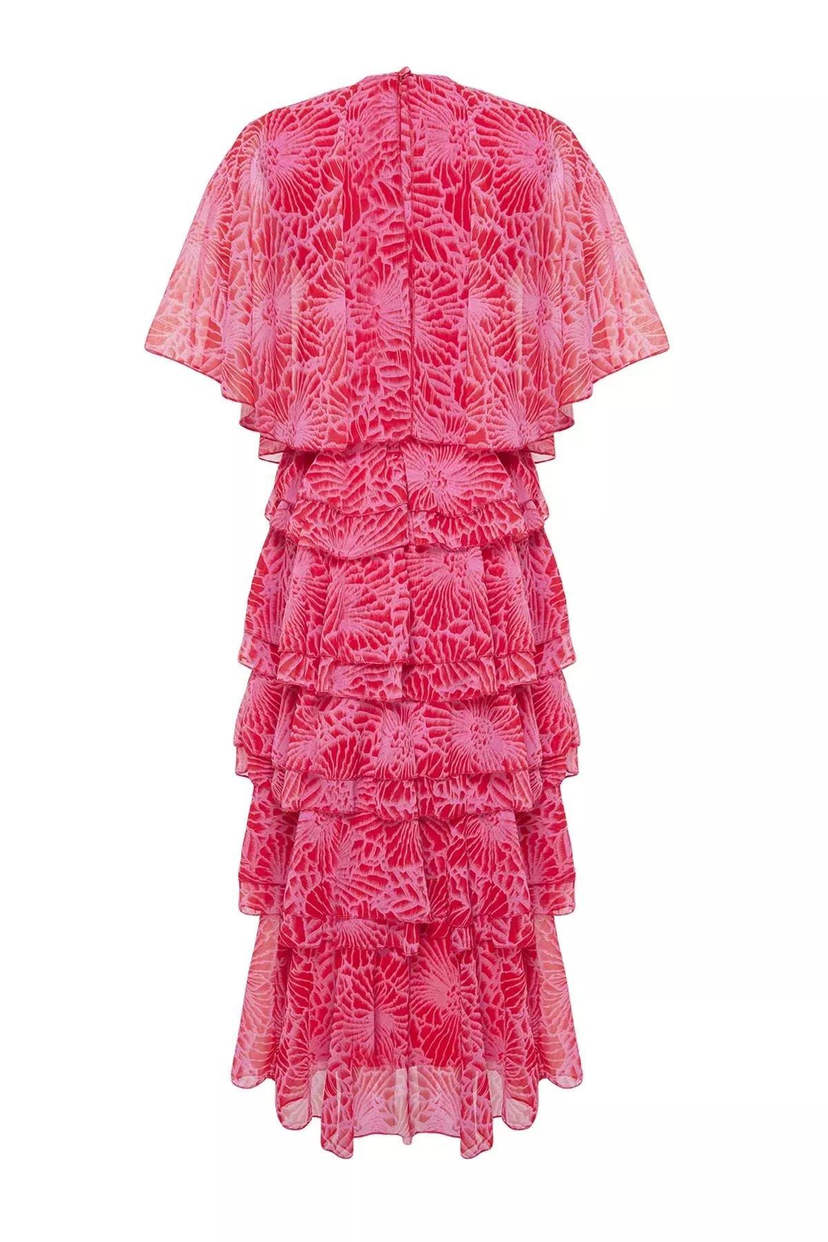 فستان مناسبات بتنورة طبقات بنقشة زهور، وردي, Pink, large image number 6