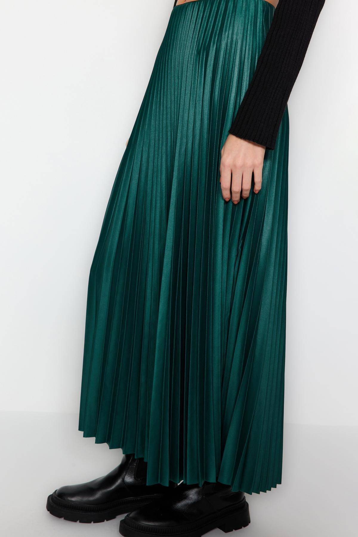 Green Pleated Maxi Knitted Skirt, , large image number 4