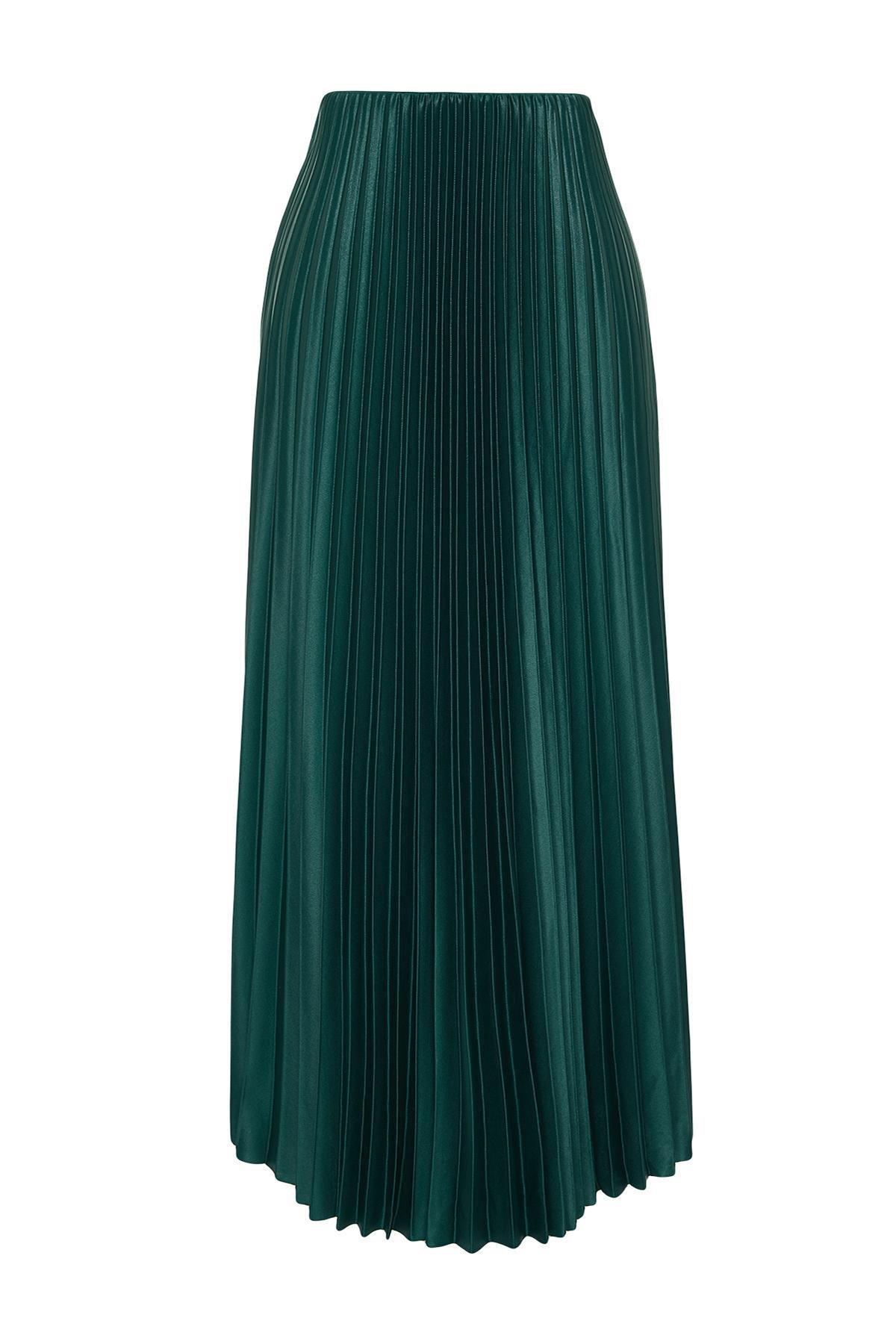 Green Pleated Maxi Knitted Skirt, , large image number 6