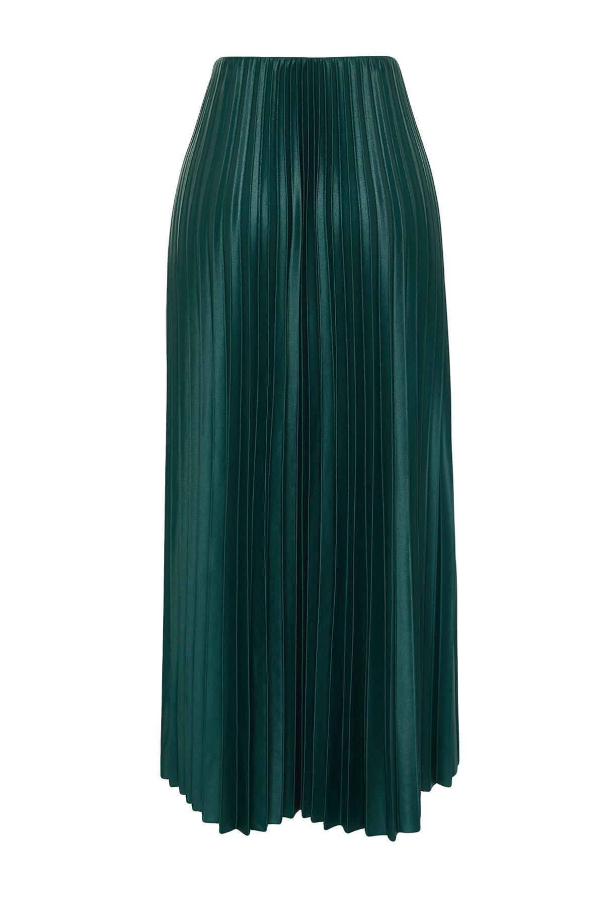 Green Pleated Maxi Knitted Skirt, , large image number 7