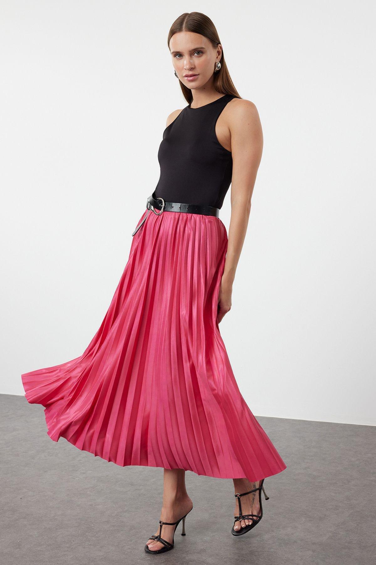 Fuchsia Pleated Animal Print Skirt TWOSS24ET00041, , large image number 0